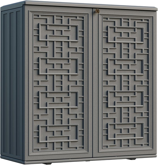 Indoor Outdoor Storage Cabinet Waterproof with Shelf,Plastic Storage Sheds Outdoor Cabinets for Patio/Garden/Backyard, Size 34.3''L*15''W*36.2''H（Gray）