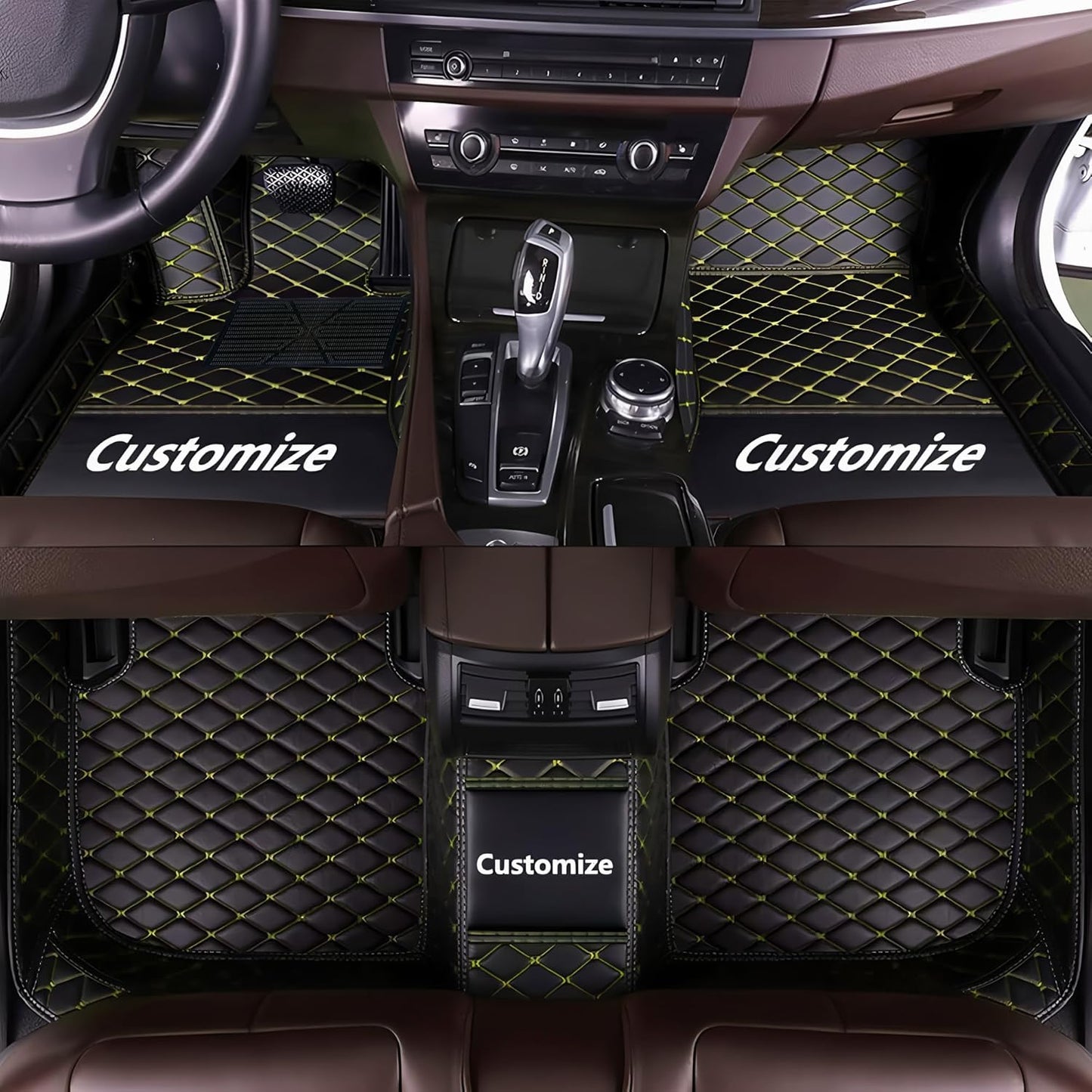 Custom Personalized Floor Mats for Cars，Luxury Full Coverage All Car Floor Mats，Anti-Slip Leather Car Mat Set ，Custom Floor Mats for 99% of Cars, Trucks & SUVs. (Black Yellow)