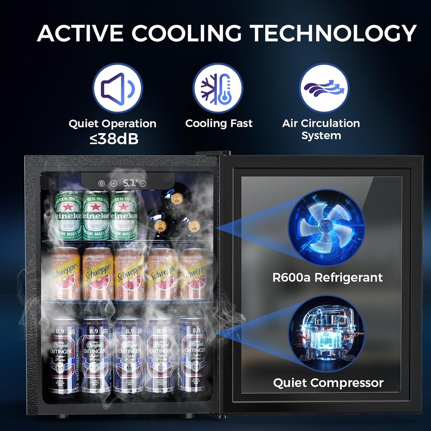 68 Cans Beverage Refrigerator Cooler, 1.7 cu.ft Mini Fridge Glass Door Drink Cooler for Beer, Soda,Wine, Digital Temperature Control for Home Office Bar