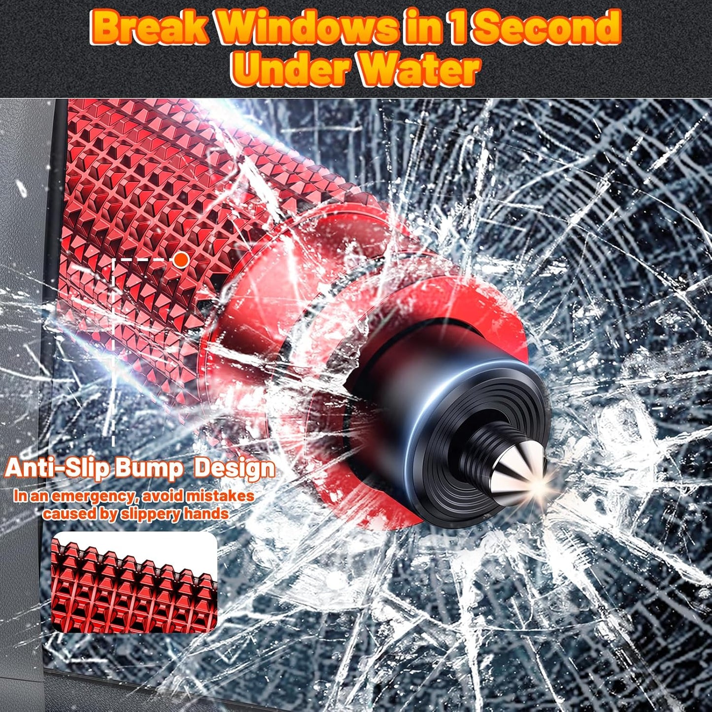Safehammer - Safe Hammer Glass Breaker Under Water, Upgraded Antiskid, Car Hammer Seatbelt Cutter Window Breaker Emergency Escape Tool, Safe hammer Glass Breaker for New Cars (2PCS Red & Black)