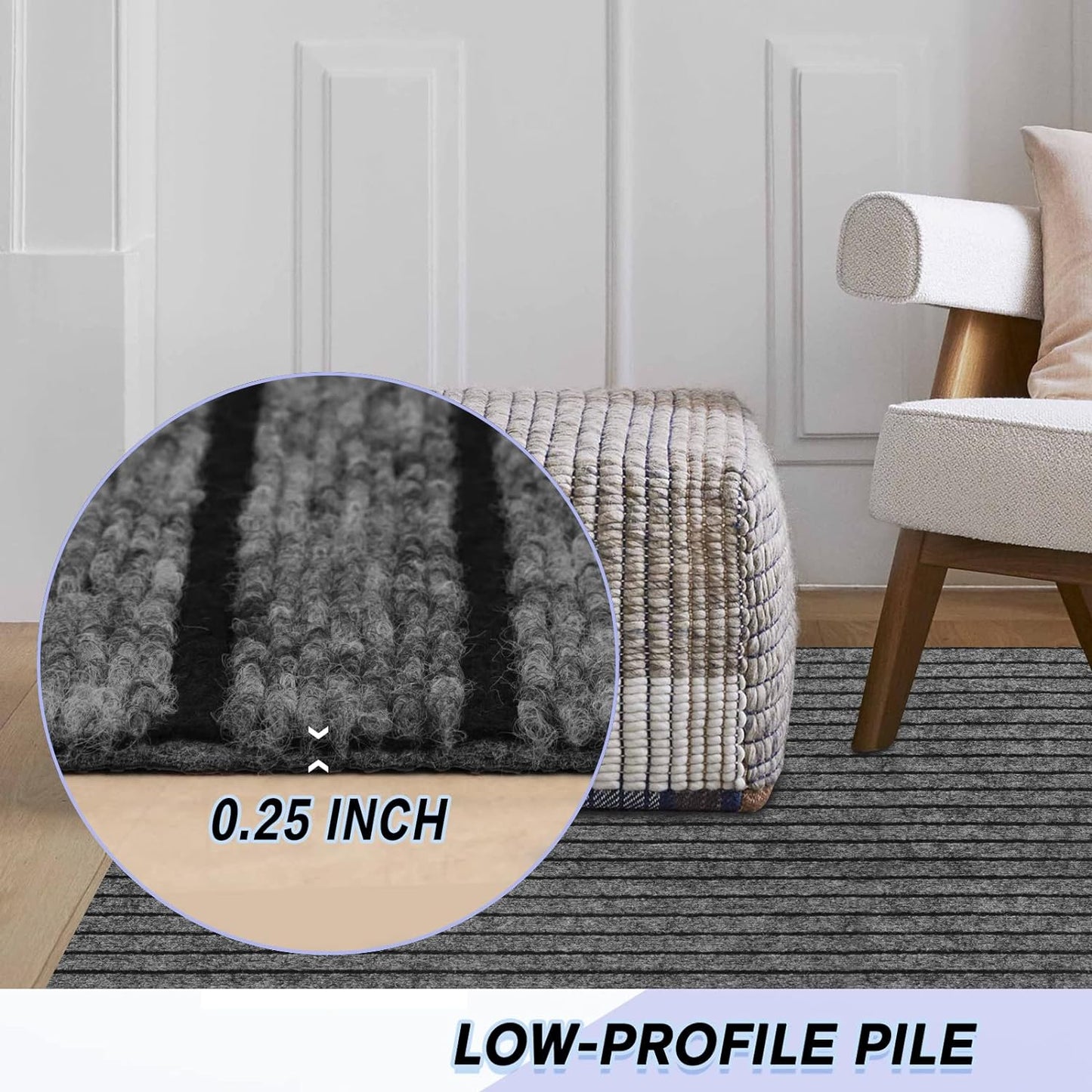 Custom Size Backed Non-Slip Area Rugs Runner, Easy Clean, Waterproof Runner Rugs for Hallway Entryway, Kitchen, Laundry, 4FT x 39FT, Gray Stripe