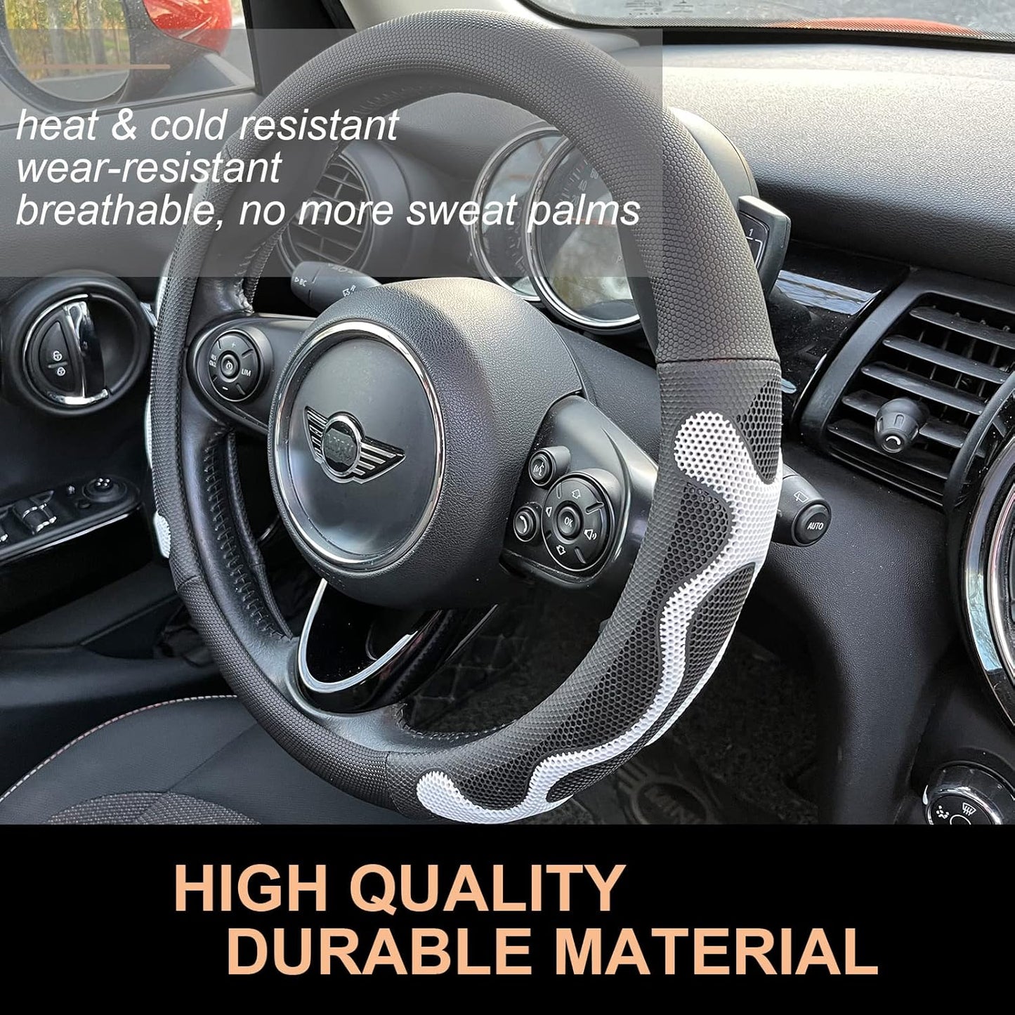 PINCTROT Comfy Grip Steering Wheel Cover, Anti-Slip Design, Universal 14.5-15 Inch(Silicone White)