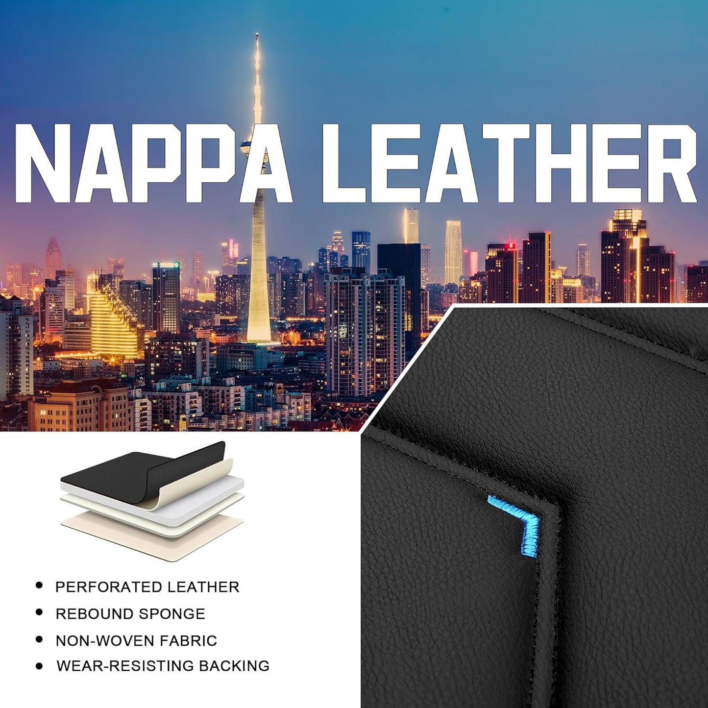 Car Seat Covers for Chrysler Pacifica 2004-2025, Stylish Sport Seat Cover, Premium Nappa Leather Car Seat Cover. Automobile Seat Covers Sets.(Standard 2 Seats/Black Blue)