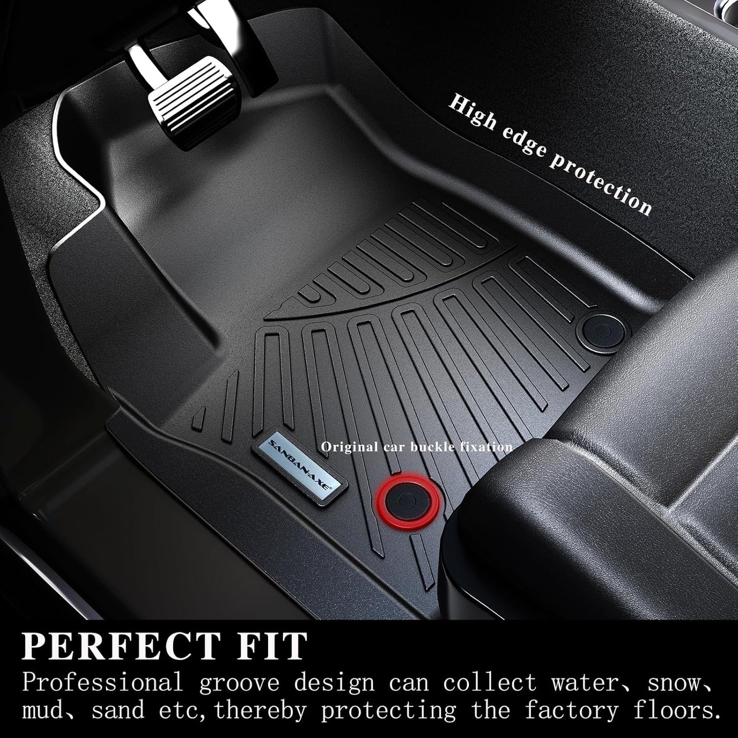 Floor Mats for Ford F-150 SuperCrew Cab 2010-2014, All-Weather Custom Fit, Front & 2nd Row, 3-Piece Set, Black
