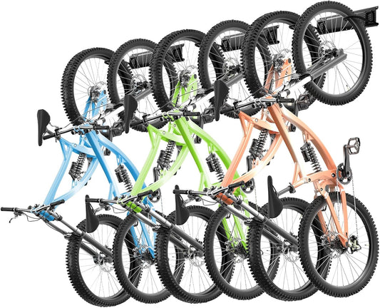 VEVOR Bike Storage Rack, 6 Bike Racks and 3 Helmets Hooks, Wall Mount Bike Storage Hanger, Home & Garage Organizer, Customizable for Various Bike Sizes, Adjustable Holder, Holds Up to 300 lbs, 51-inch
