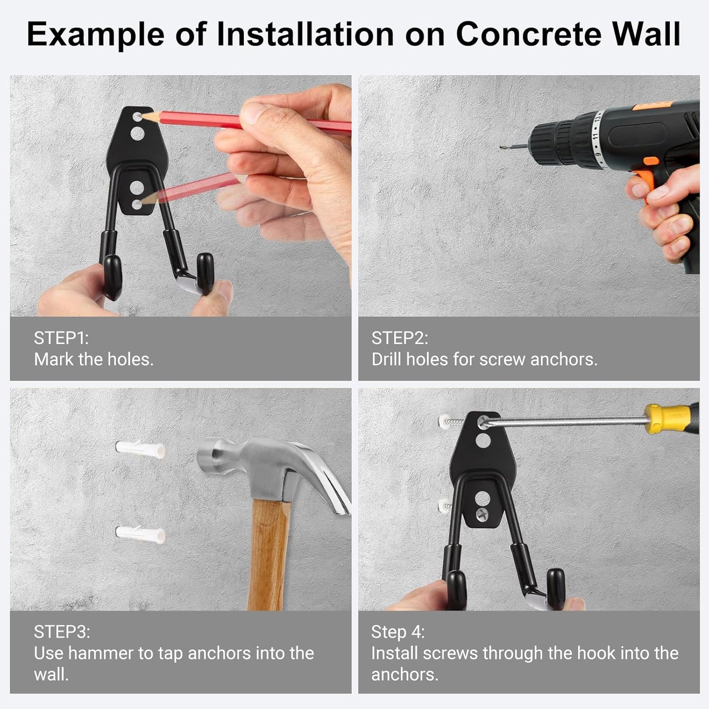 Garage Hook Heavy Duty Wall Storage Hangers, 26 Pack Garage Storage Hooks Steel Tool Black for Ladders, Ropes, Garden Tools