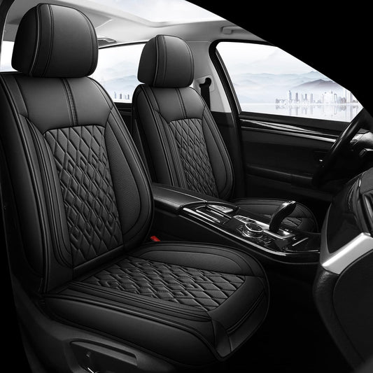 Pariitadin Leather Car Seat Covers Front Pair, Waterproof Breathable Faux Leather Automotive Seat Covers for Cars, Non-Slip Car Interior Covers Universal Fit Most Cars Sedans Trucks SUVs, Black