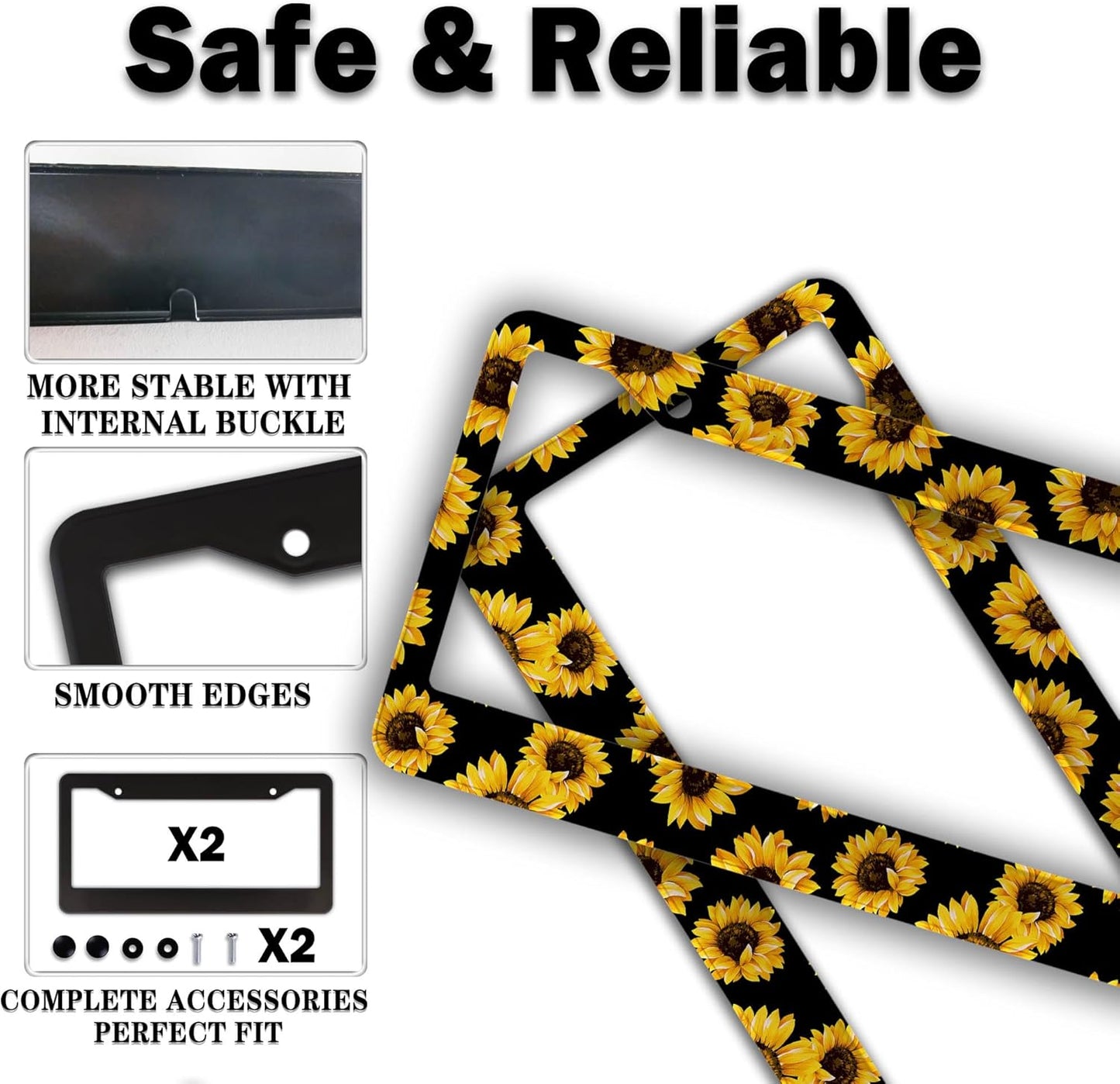 License Plate Frames Black Yellow Fun License Plate Frame Cover Aloha Hawaii Hibiscus Floral Flowers Colorful Universal Aluminum Car Accessory 2 Pack with Screw Covers Set