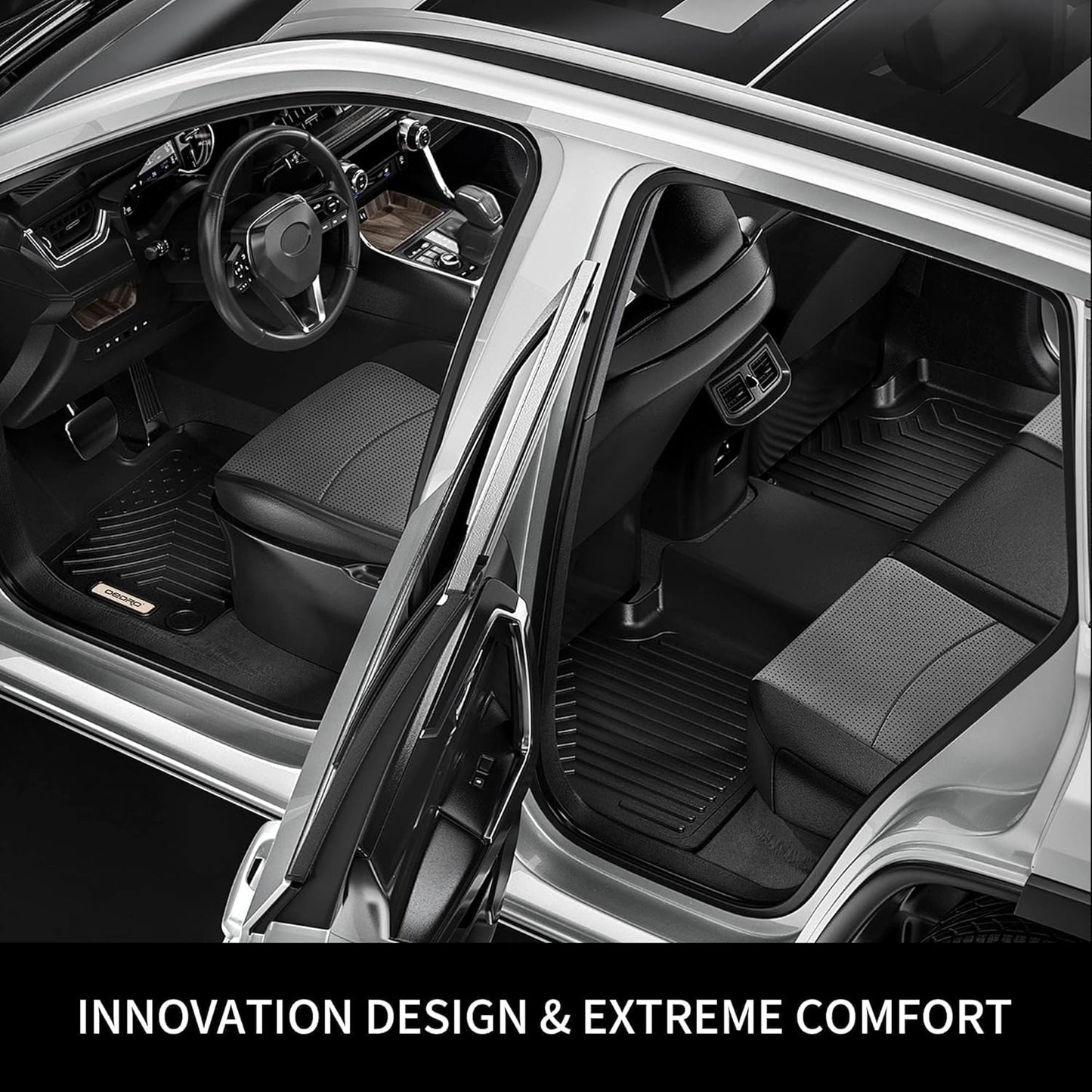 OEDRO Floor Mats Set Fit for 2018-2025 Jeep Wrangler JL Unlimited 4-Door(Not Fit for JK and 4XE), Includes 1st, 2nd Row & Rear Cargo Liners, Custom Fit TPE All Weather Car Floor Liner Set, Black