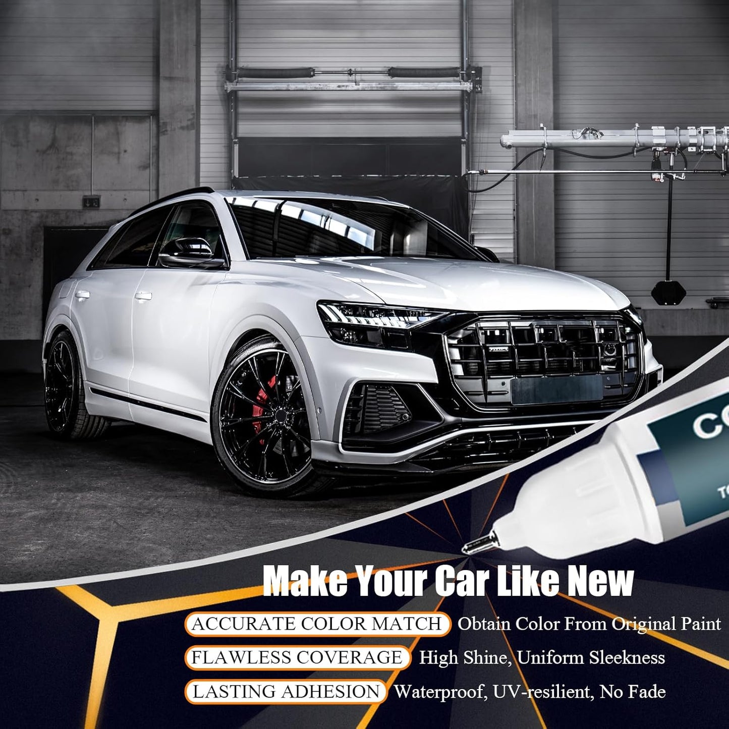 Glacier White Metallic(LS9R/2Y) Touch Up Paint Compatible with Audi, Car Paint Pen Scratch Repair Two-In-One Touch Up Paint, Premium Car Scratch Remover for Deep Scratches