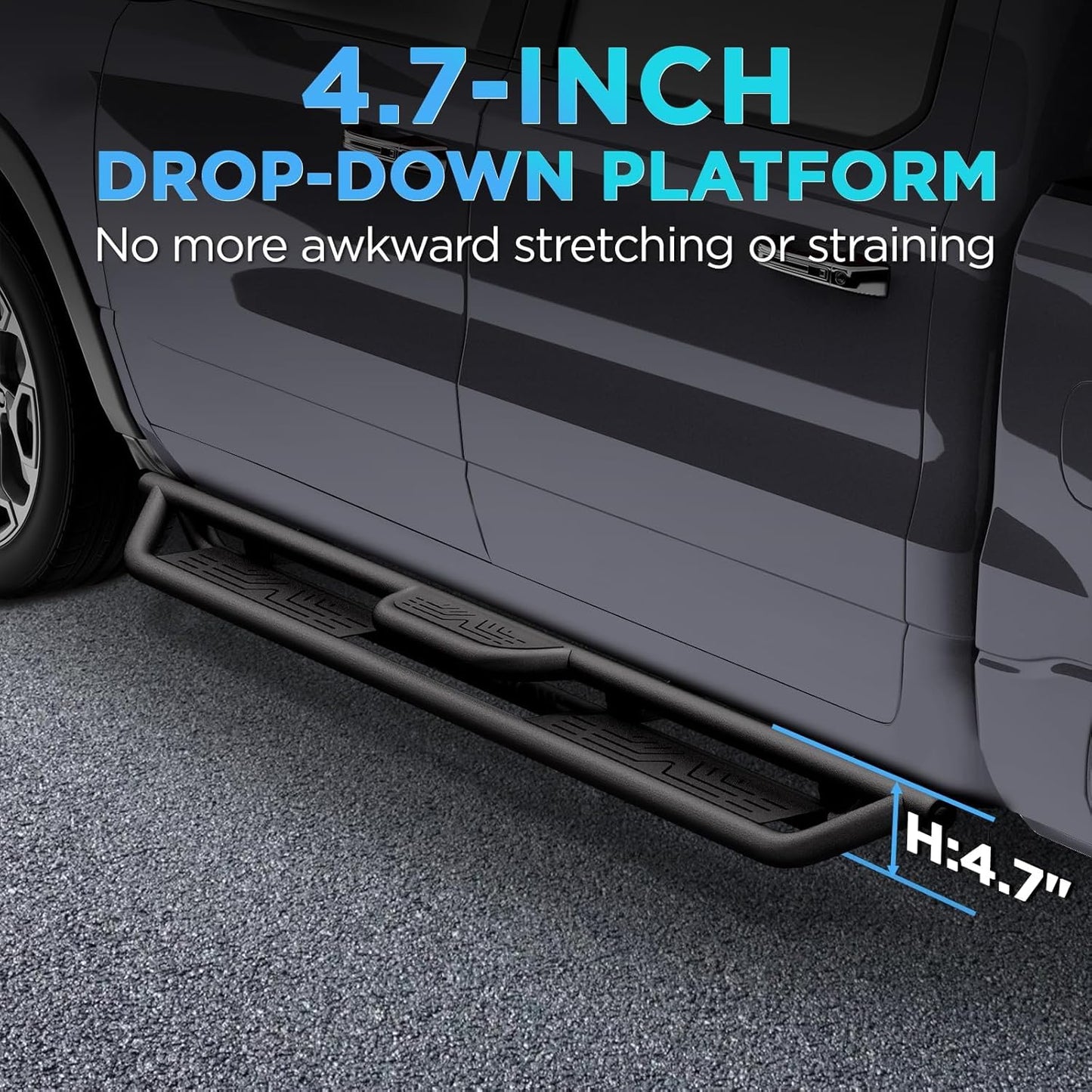 Running Boards Compatible with 2007-2018 Jeep Wrangle JK 4 Doors, Carbon Steel Coated Black Truck Side Steps Rails Nerf Bars