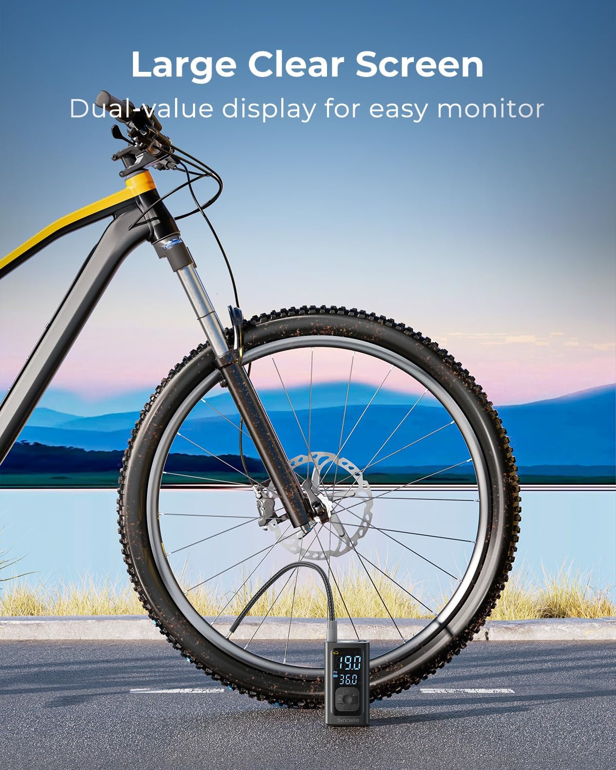 Syncwire Tire Inflator Portable Air Compressor - 150PSI 2X Faster Inflation Smart Air Pump for Car Tires [Extra-Large LCD] with Digital Pressure Gauge, Auto Shut-Off for Car, Motorcycle, Bike & Balls