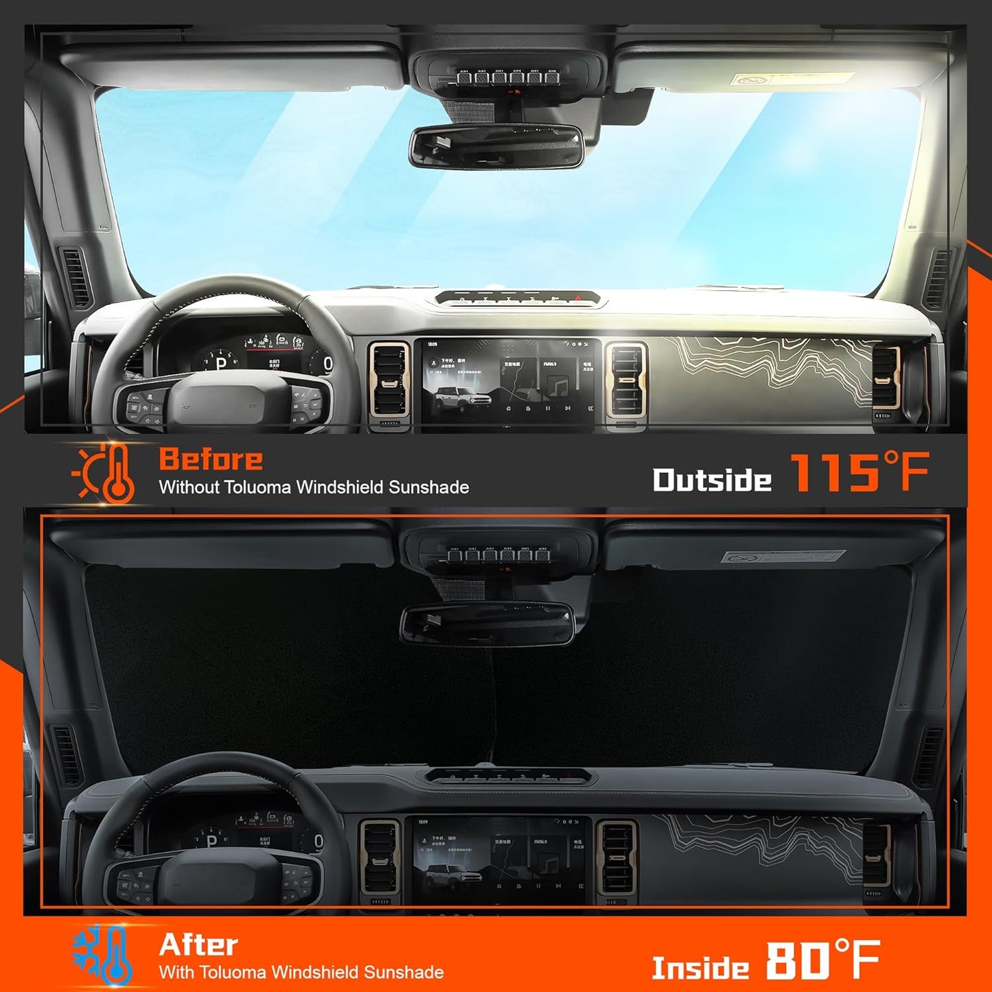 Custom Fit Windshield Sun Shade for Toyo-ta 4Runner 2010-2025 - Full Coverage, 210T Reflective Fabric, Double-Layer Design - Blocks 99% UV Rays, Keeps Car Cool, Easy to Install and Store