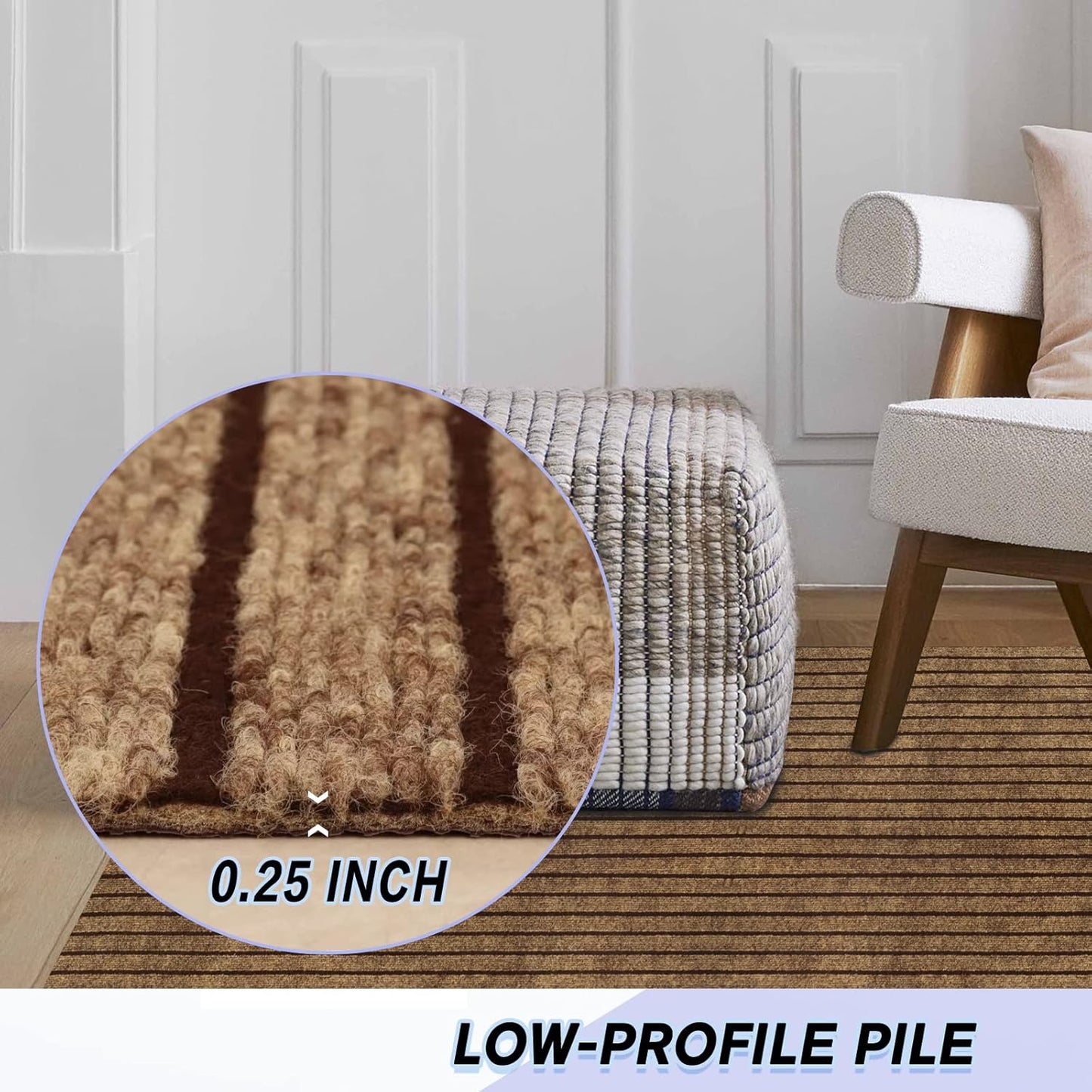 Custom Size Backed Non-Slip Area Rugs Runner, Easy Clean, Waterproof Runner Rugs for Hallway Entryway, Kitchen, Laundry, 2FT x 28FT, Brown Stripe