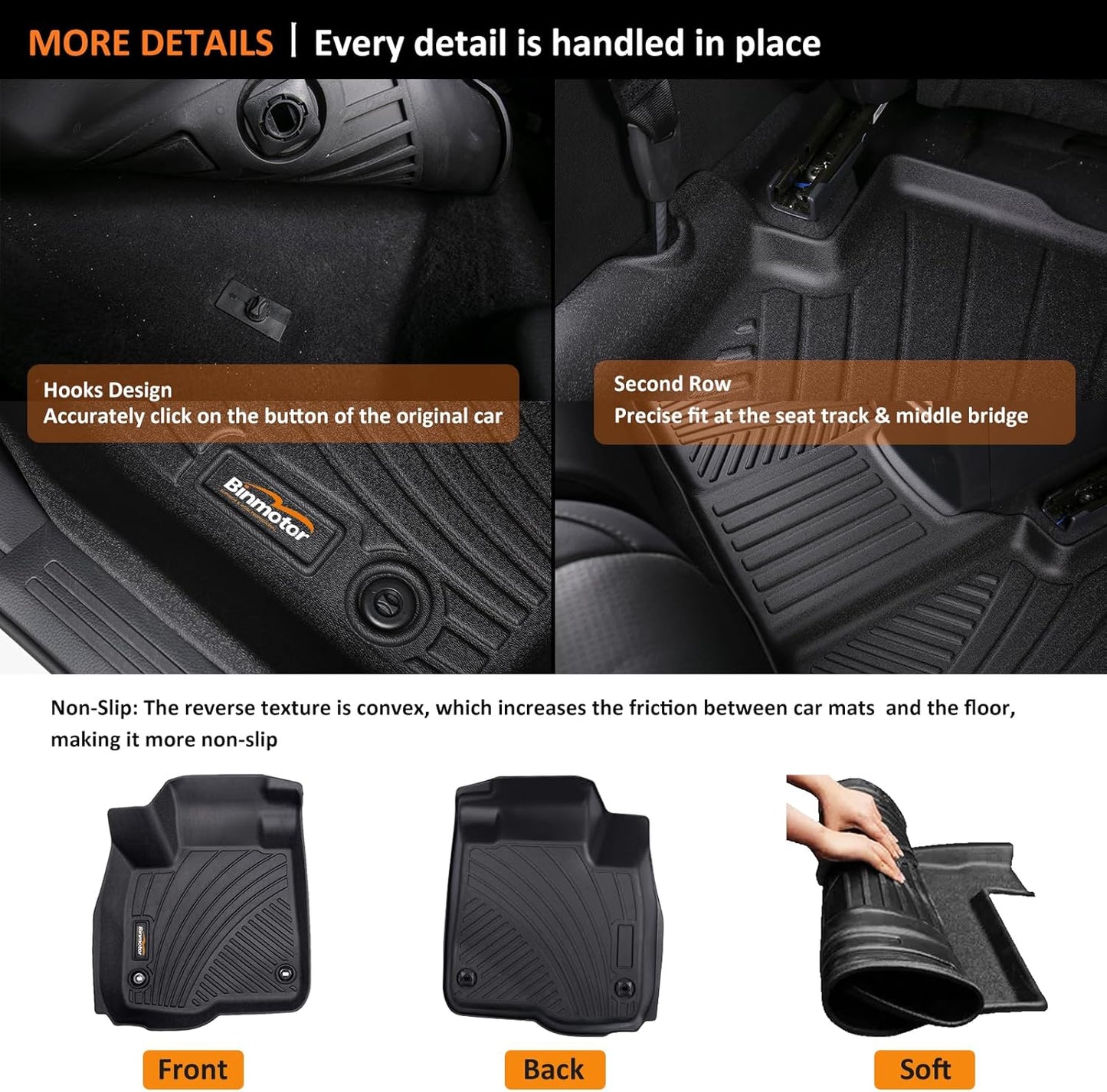 Binmotor-All Weather Floor Mats Cargo Liner Custom Set for Kia Sorento 2021-2025 6/7 Passenger(Not for Hybrid), Heavy Duty TPE Car Floor Liners for Sorento Accessories