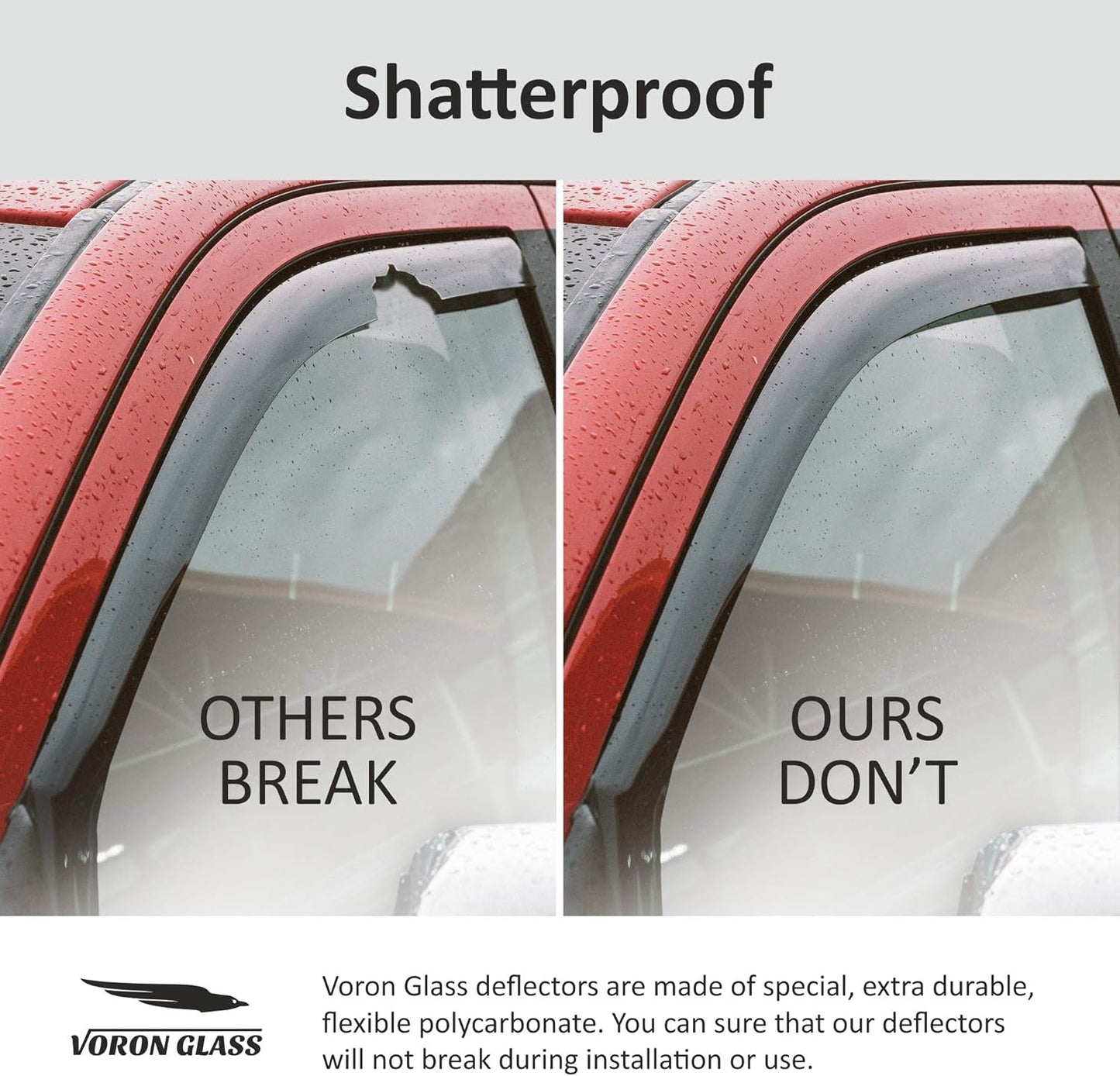 Voron Glass in-Channel Extra Durable Rain Guards for Ford F250 to F550 Super Duty 1999-2016 SuperCrew, Window Deflectors, Vent Window Visors, 4 Pieces - 200434