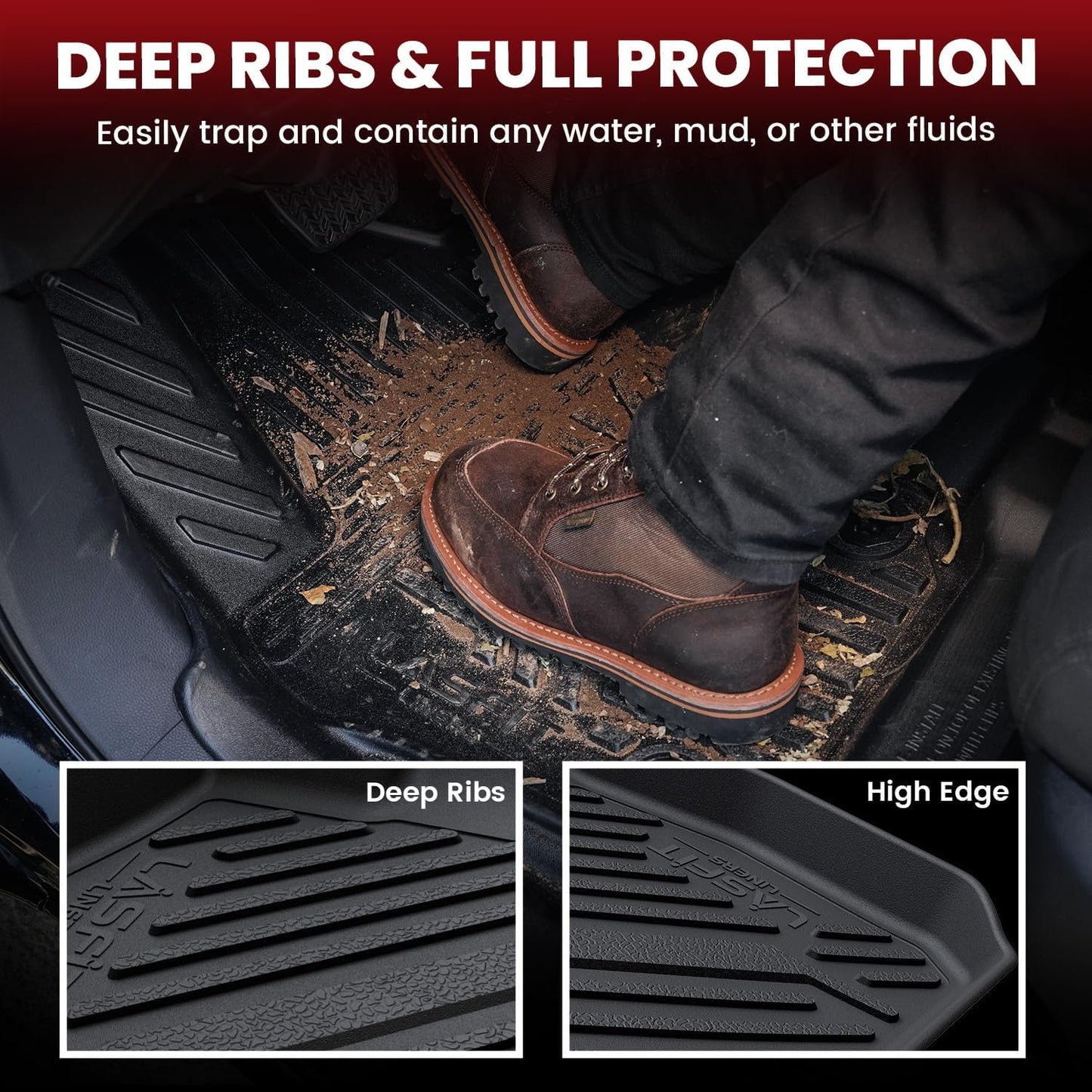 LASFIT Floor Mats for Chevrolet Chevy Camaro 2016-2024 Car Floor Mats, All Weather TPE Custom Fit Floor Mats for Cars, 1st and 2nd Row Car Floor Liners for Camaro Accessories Black