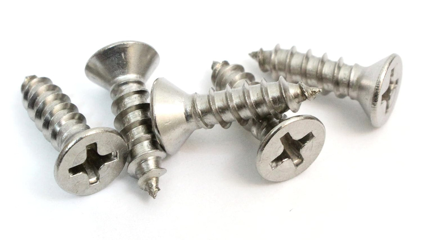 Bolt Dropper No. 8 x 3/4" Stainless Steel Flat Head Phillips Wood Screw, (100 pc), 18-8 (304) Stainless Steel Sheet Metal Screws- Type A Point, Plain Finish