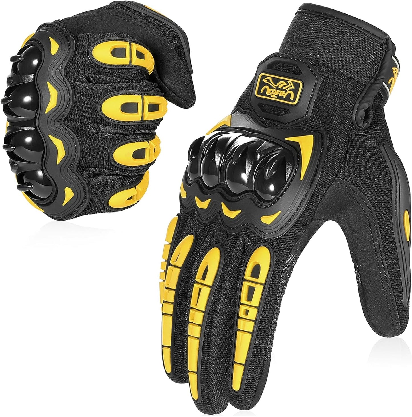 COFIT Motorcycle Gloves Breathable, Touchscreen Motorbike Gloves Anti-Slip with Good Grip Hard Knuckles Protection for Men Women Motocross, BMX ATV MTB Cycling, Road Racing - Yellow XL