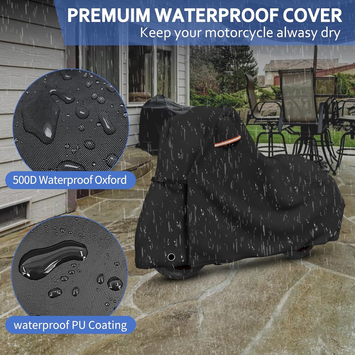 STARTWO Motorcycle Covers Waterproof Outdoor Storage Heavy Duty All Season Universal Vehicle Cover for Harley Davidson XTM 350, XTM 500, Nightster, Sportster and Most Motorcycles 86"x41"x50" Black