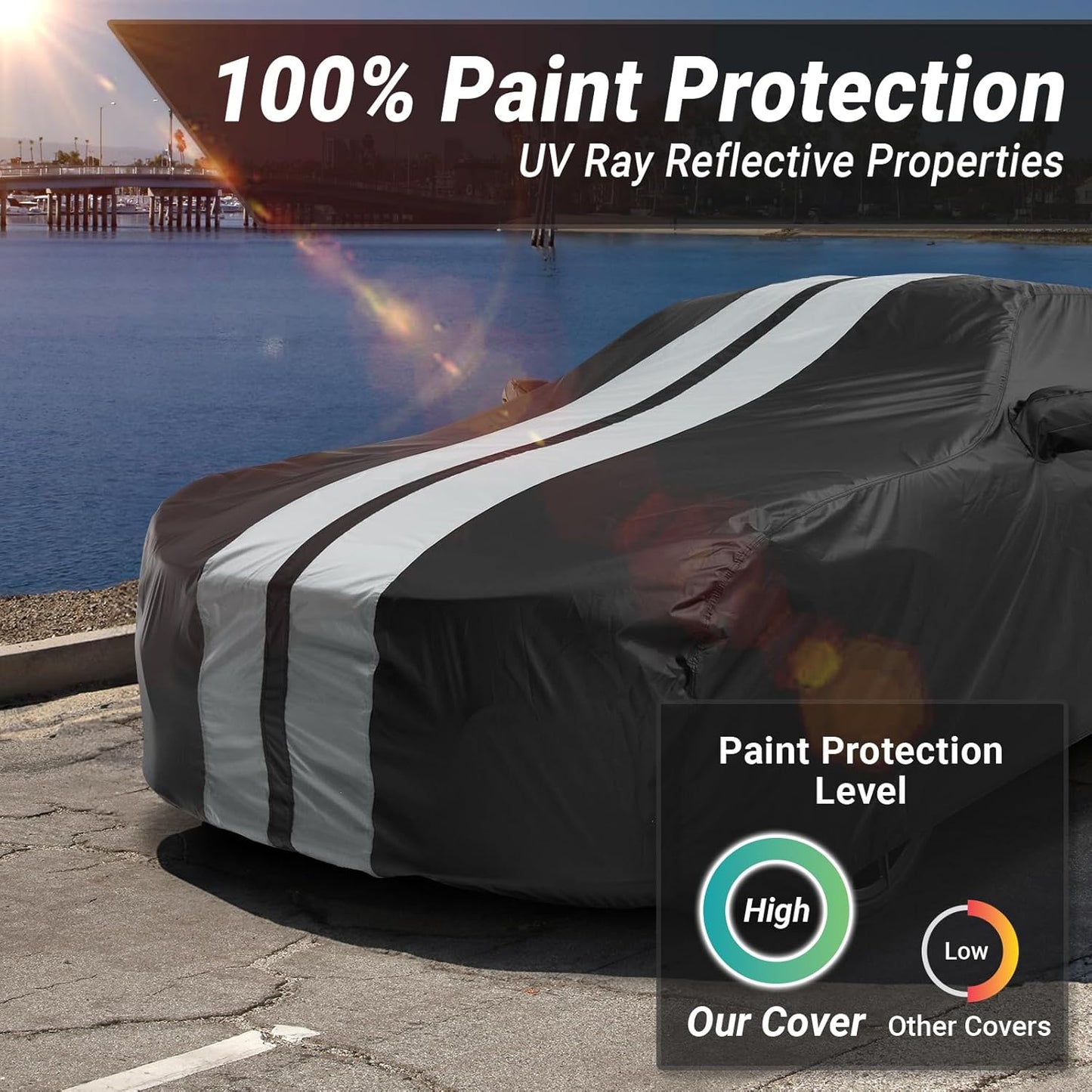 iCarCover Custom Car Cover for Chevy Cruze Sedan (2009-2019) Waterproof All Weather Rain Snow UV Sun Protector Full Exterior Indoor Outdoor Car Cover (Stripe - Black/Gray)