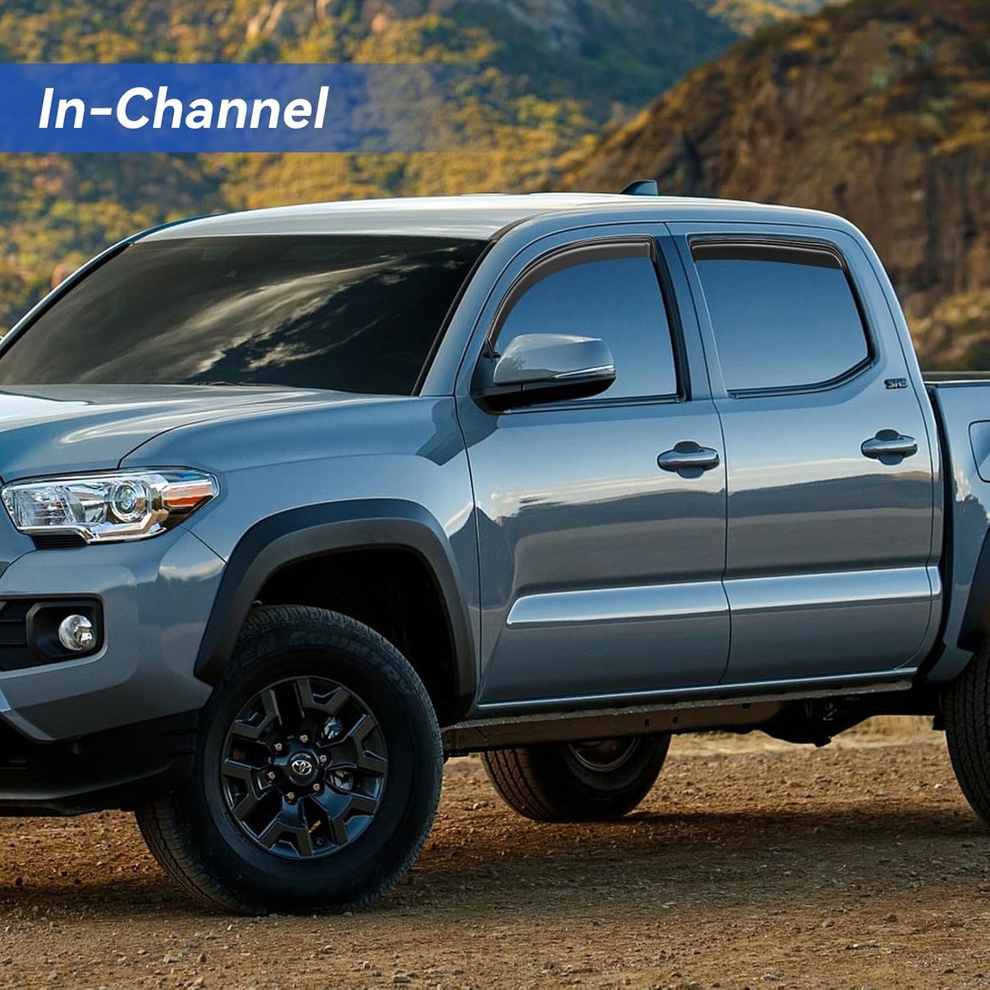 in-Channel Window Visors Rain Guards for 2016-2023 Toyota Tacoma Double Cab, Window Vent Wind Deflectors Visors Shades for 16-23 Tacoma
