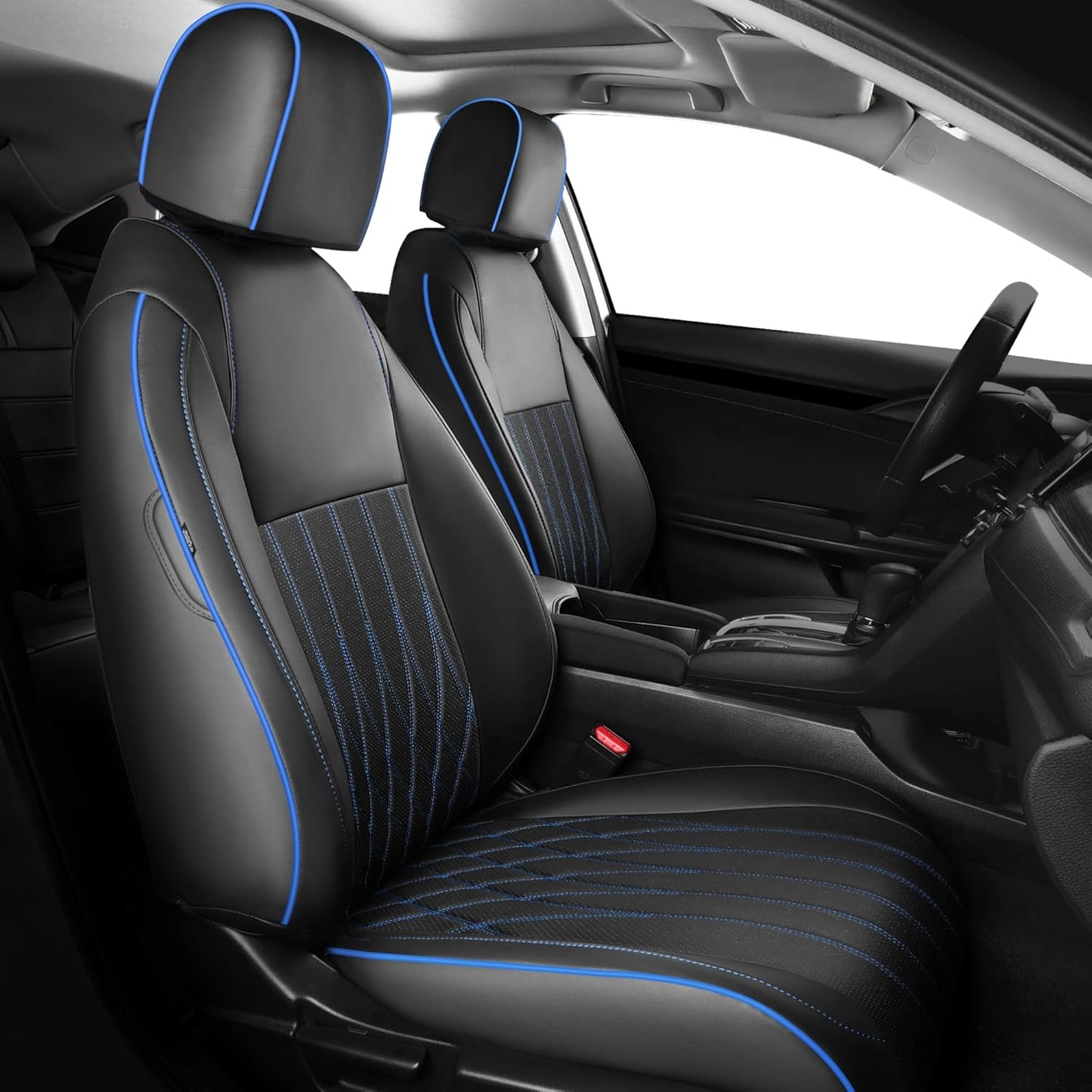 Seat Covers for Honda Civic Sedan EX-L, EX-T, EX, Touring, LX-P, Sport 2016 2017 2018 2019 2020 2021, Faux Leather Car Seats Cover Full Set(Rear Row 40/60 Split & Folding Backrest)-BlackBlue