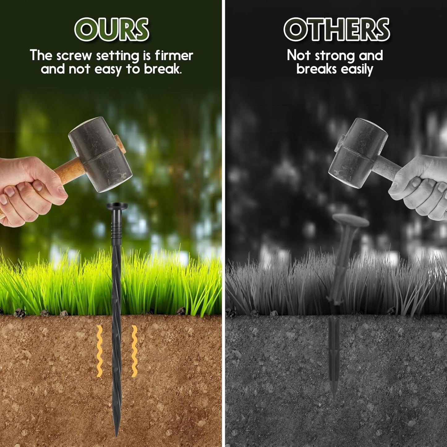 Landscape Edging Stakes, 100 Pcs 8" Plastic Garden Spikes, Spiral Nylon Anchoring Spikes for Paver Edging, Weed Barriers, Artificial Turf, Tent, Grass Pathway and More, Black