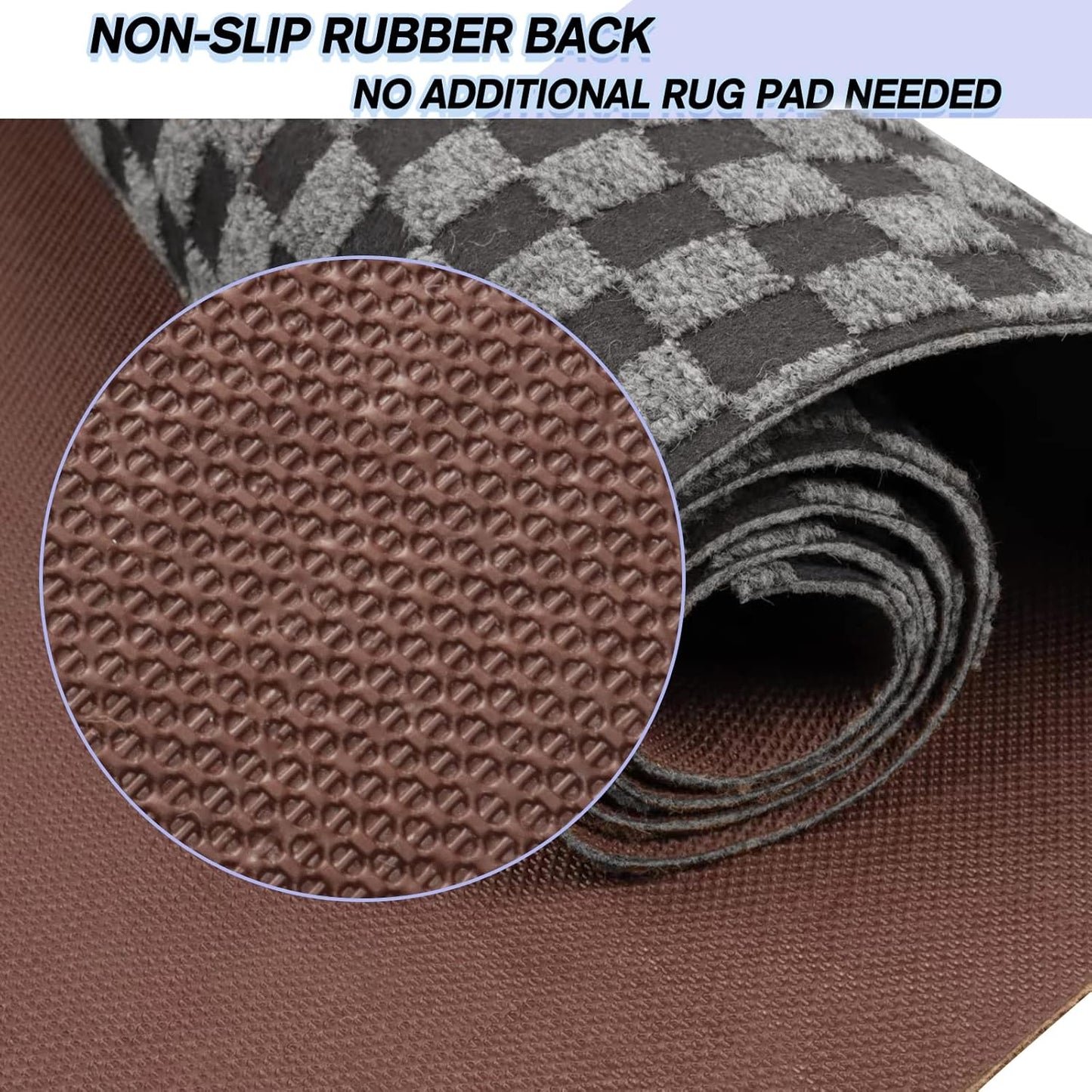 Custom Size Backed Non-Slip Area Rugs Runner, Easy Clean, Waterproof Runner Rugs for Hallway Entryway, Kitchen, Laundry, 3FT x 57FT, Gray Checkered