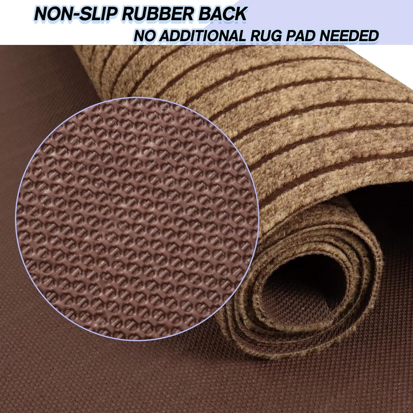 Custom Size Backed Non-Slip Area Rugs Runner, Easy Clean, Waterproof Runner Rugs for Hallway Entryway, Kitchen, Laundry, 2FT x 67FT, Brown Stripe