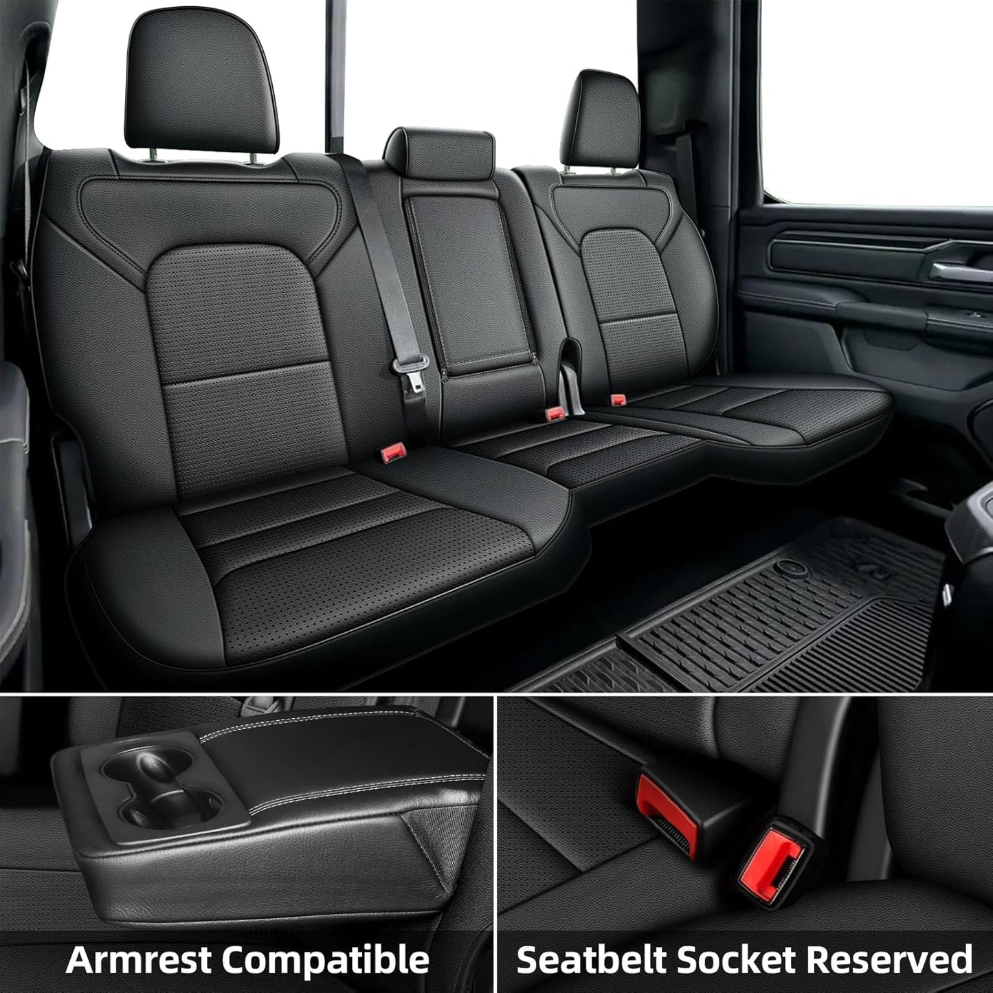 AOMSAZTO Custom Fit Truck Seat Covers for Dodge Ram 1500(2009-2018) & 2500(2010-2018) Car Seat Covers Limited Faux Leather Full Set Car Interior Accessories Black