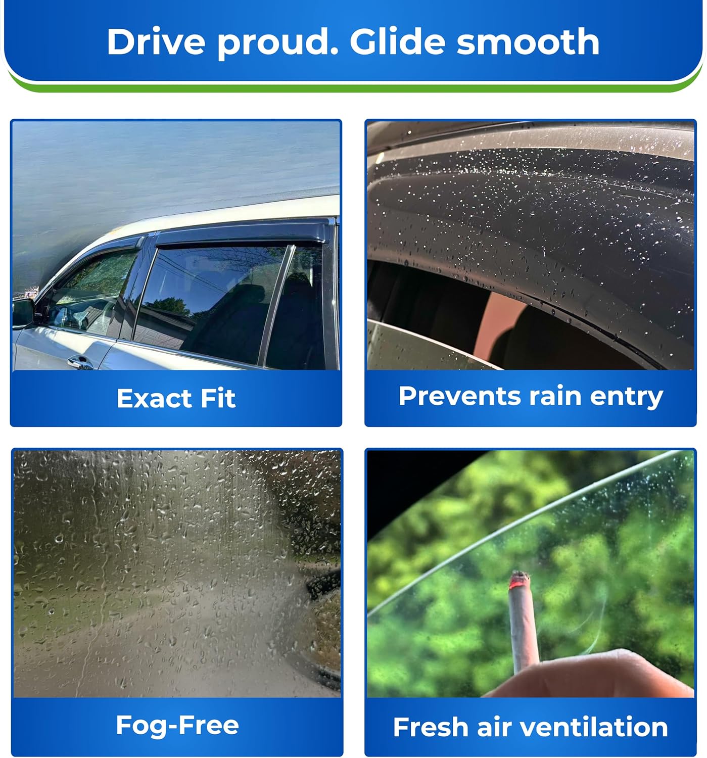 KPY Window Visor Compatible with Dodge Grand Caravan 2008-2020, Chrysler Town & Country 2008-2016, Volkswagen (VW) Routan 2009-2012, 4PC Rain Guard Side Window Vent Deflectors Tape-On Style