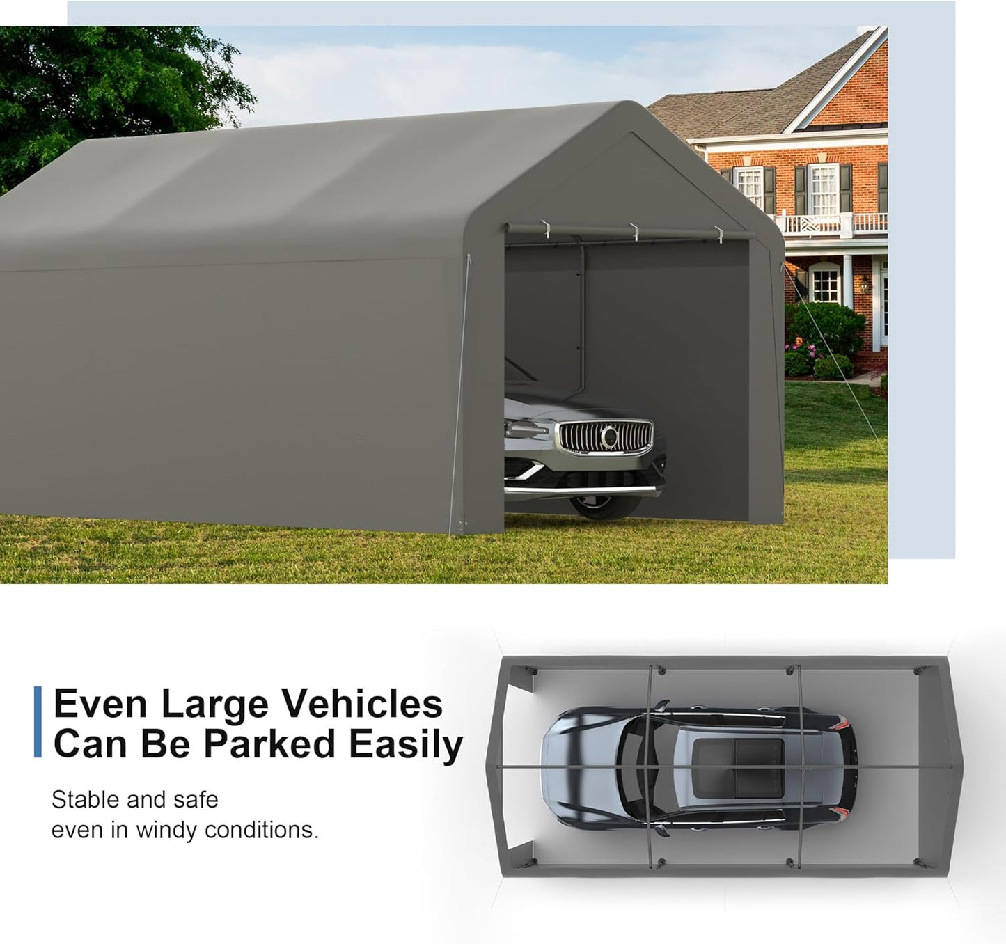 Carport, 10‘ x 20’ Heavy Duty Portable Garage All-Season Car Canopy w/Removable Sidewall & Doors, Carport Canopy Party Tent w/Water-Resistant Tarp for Backyard (Grey, 10‘ x 20’)