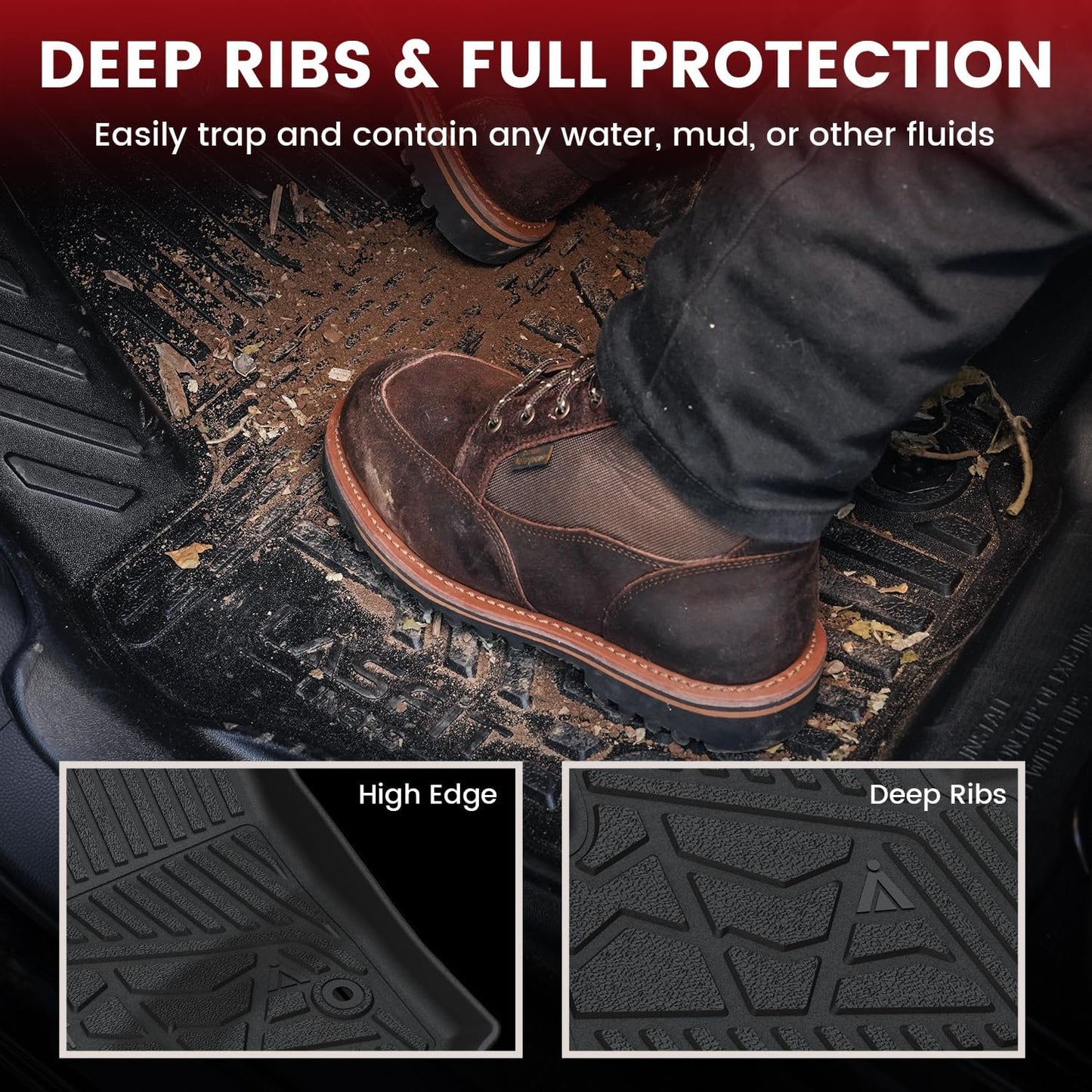 LASFIT Floor Mats for Chevrolet Chevy Colorado/GMC Canyon 2015-2022 (Only Crew Cab), All Weather TPE Custom Fit Automotive Floor Mats for Cars, 1st and 2nd Row Car Floor Mats Full Set, 3 PCS, Black