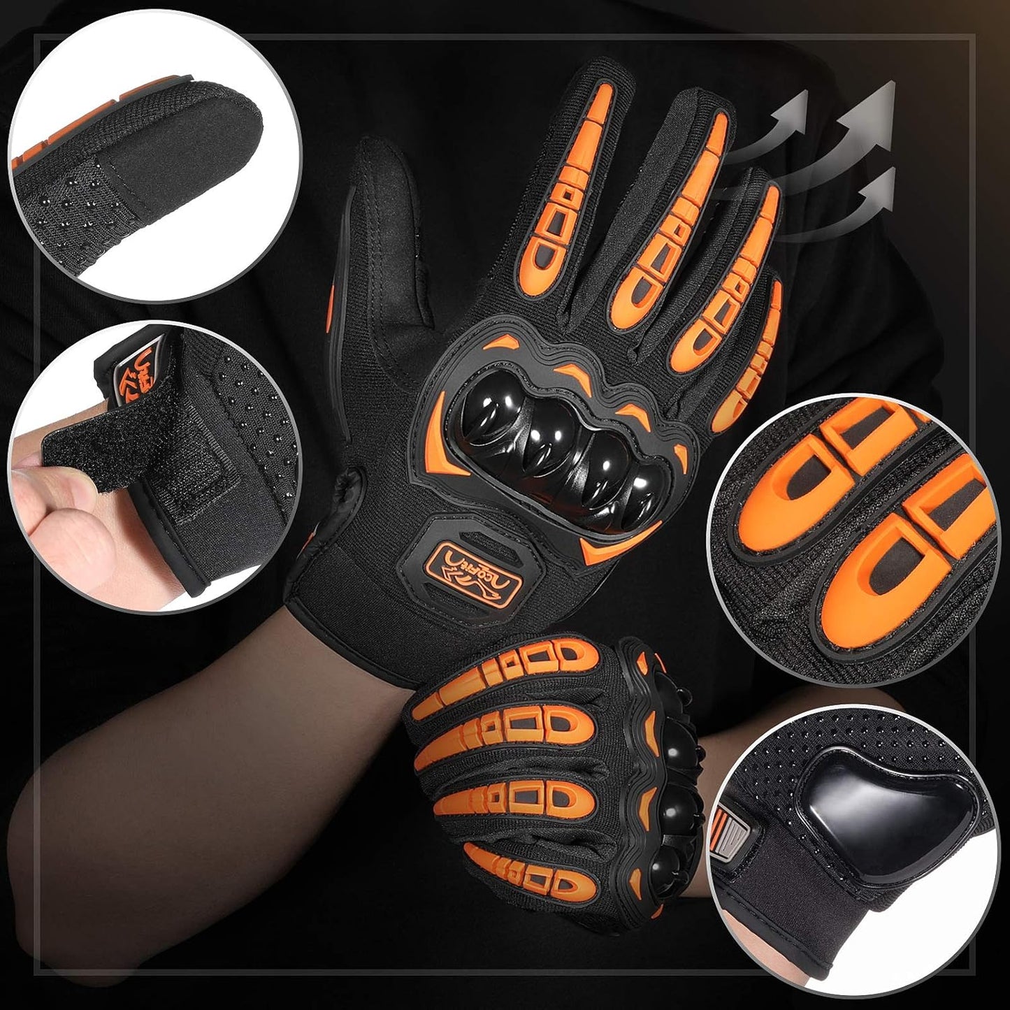 COFIT Motorcycle Gloves Breathable, Touchscreen Motorbike Gloves Anti-Slip with Good Grip Hard Knuckles Protection for Men Women Motocross, BMX ATV MTB Cycling, Road Racing - Orange L