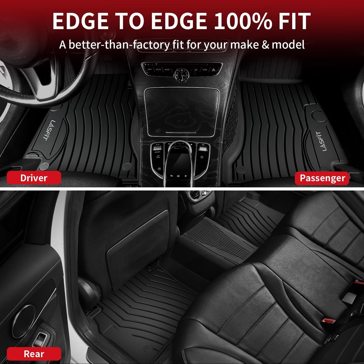 LASFIT Floor Mats for Mercedes Benz C Class 2021 2020 2015-2019 C300 / C350 / C400 / C350e / C43 AMG / C63 AMG / C63 AMG S (Fit Sedan Only), All Weather TPE Floor Liners for C Class 1st & 2nd row Mats