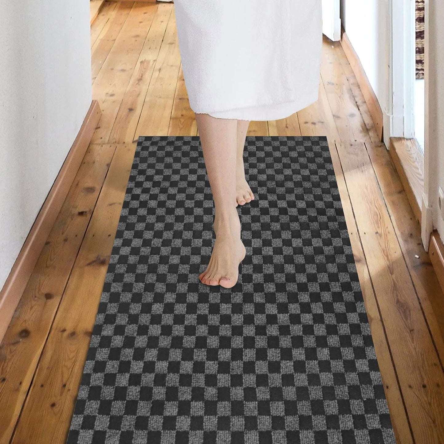 Custom Size Backed Non-Slip Area Rugs Runner, Easy Clean, Waterproof Runner Rugs for Hallway Entryway, Kitchen, Laundry, 3FT x 46FT, Gray Checkered
