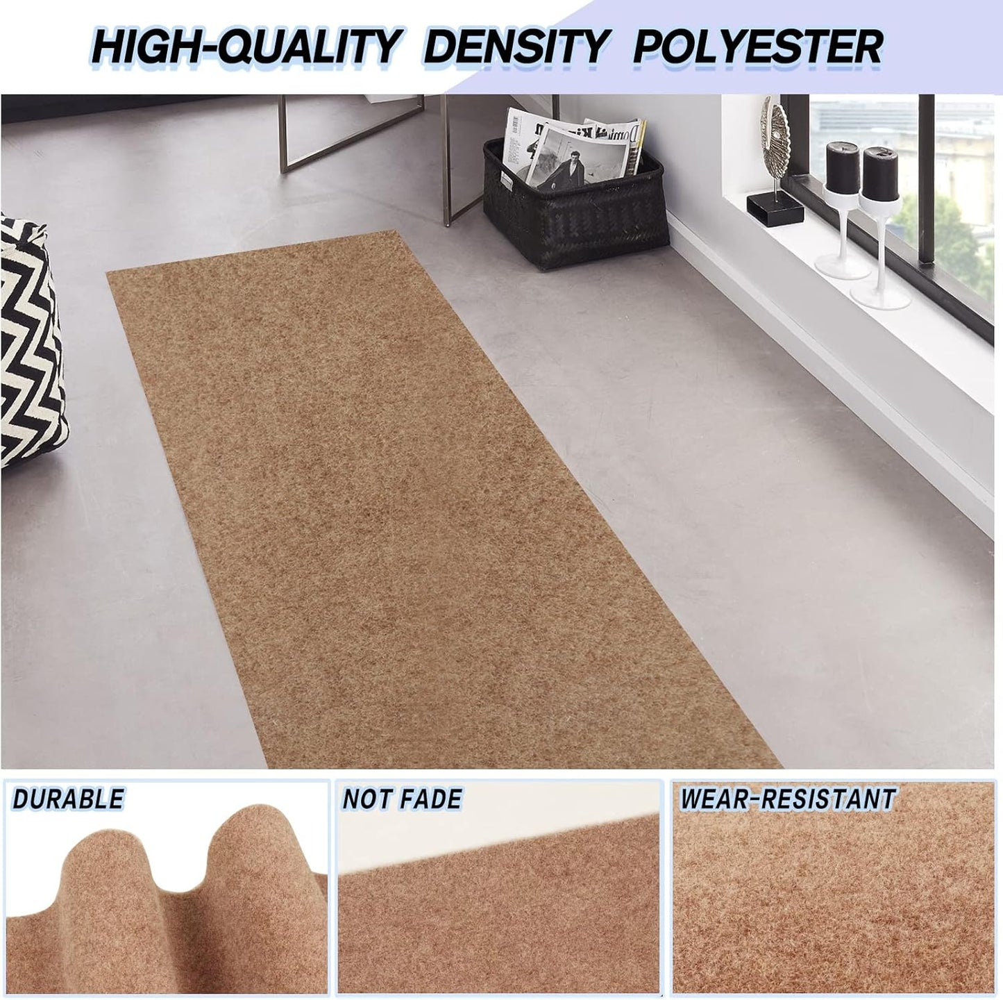Custom Size Backed Non-Slip Area Rugs Runner, Easy Clean, Waterproof Runner Rugs for Hallway Entryway, Kitchen, Laundry, 3FT x 49FT, Beige
