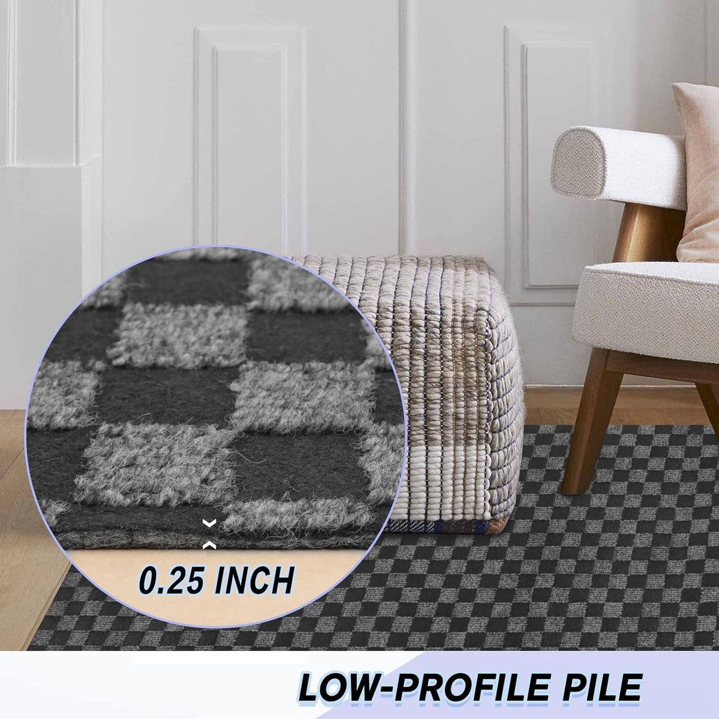 Custom Size Backed Non-Slip Area Rugs Runner, Easy Clean, Waterproof Runner Rugs for Hallway Entryway, Kitchen, Laundry, 4FT x 66FT, Gray Checkered