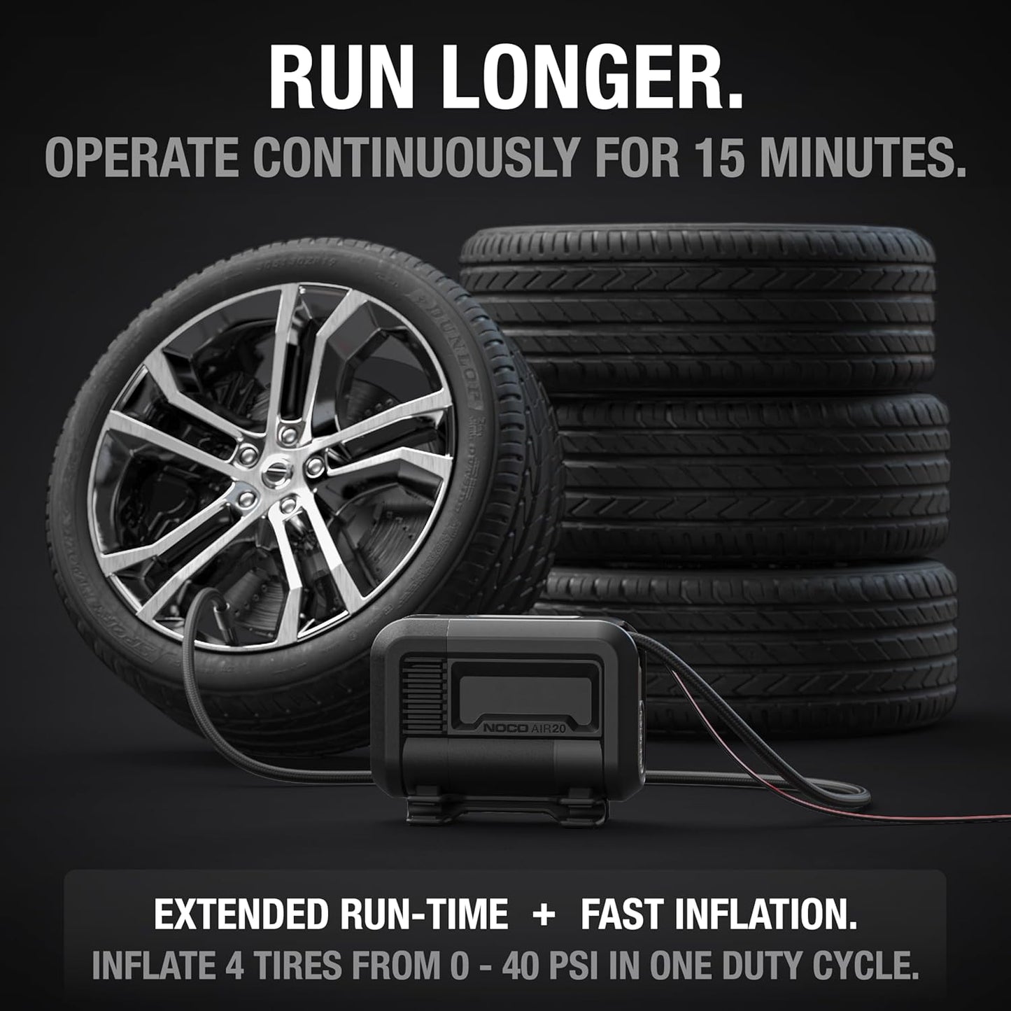 NOCO AIR20: UltraFast 20A Tire Inflator - 12V Portable Air Compressor Pump, 100 PSI Max – 47 SLPM Airflow Inflates 0–40 PSI in 2.5 Minutes – Digital Gauge + Auto-Shutoff