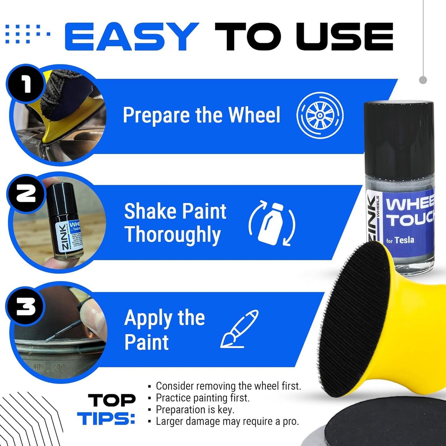 Premium Tesla Wheel Curb Rash Repair Kit for Model X 20-inch Silver Helix Rims - DIY Kit with Color-matched Touch Up Paint - Made in USA