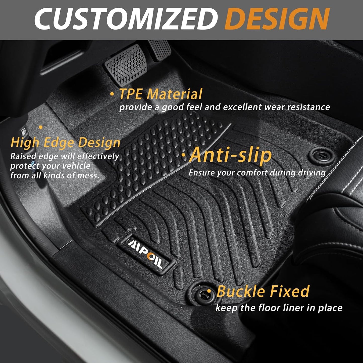 AIPOIL® Floor Mats & Cargo Liner Set for 2019-2025 Audi Q3 All Weather Protection TPE Anti-Slip Automotive Full Set Custom Car Mats Accessories - Black