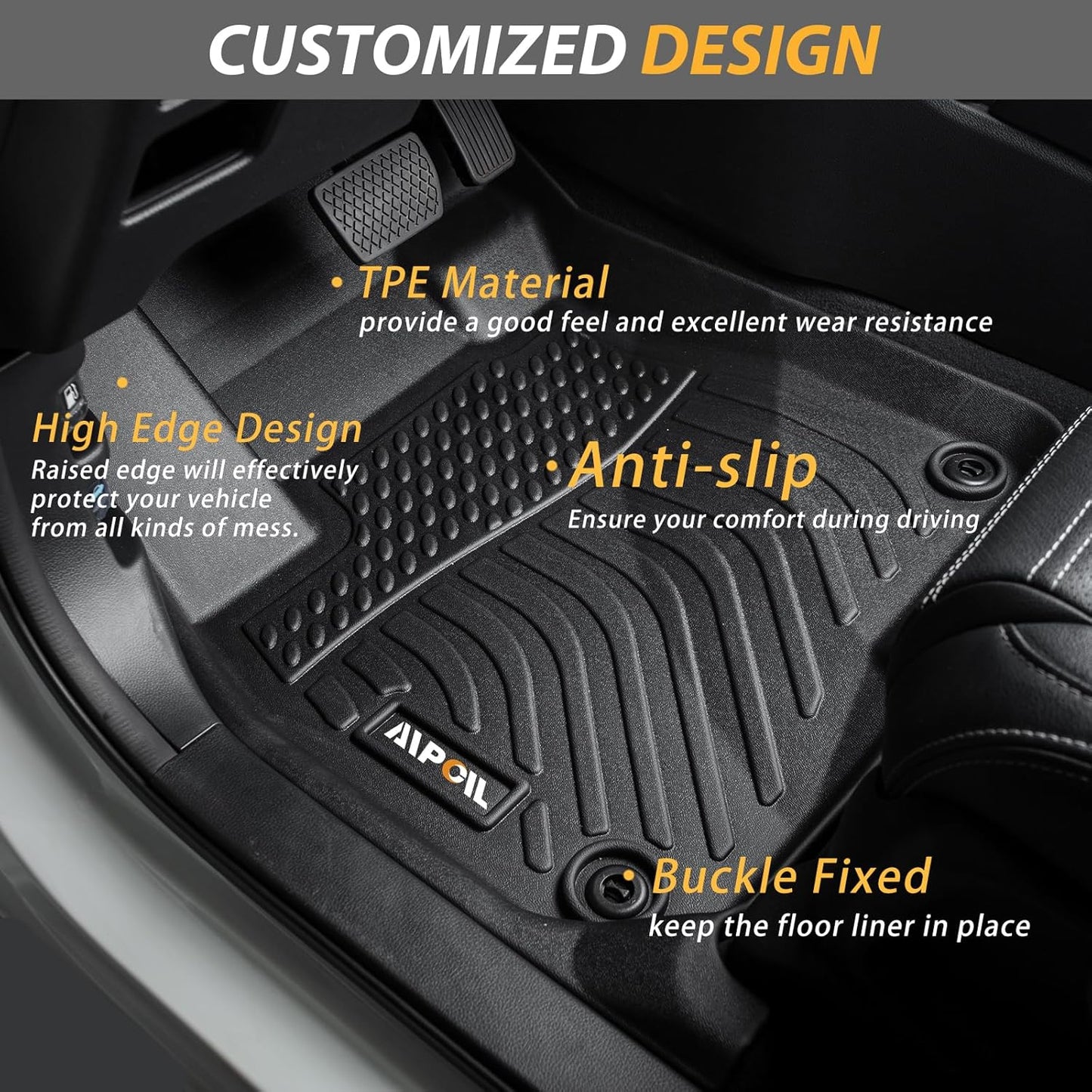 AIPOIL® Floor Mats for 2013-2016 Ford Fusion & Lincoln MKZ | Front & 2nd Row | Easy to Clean | All-Round Protection丨Non-Slip丨All-Weather,Black