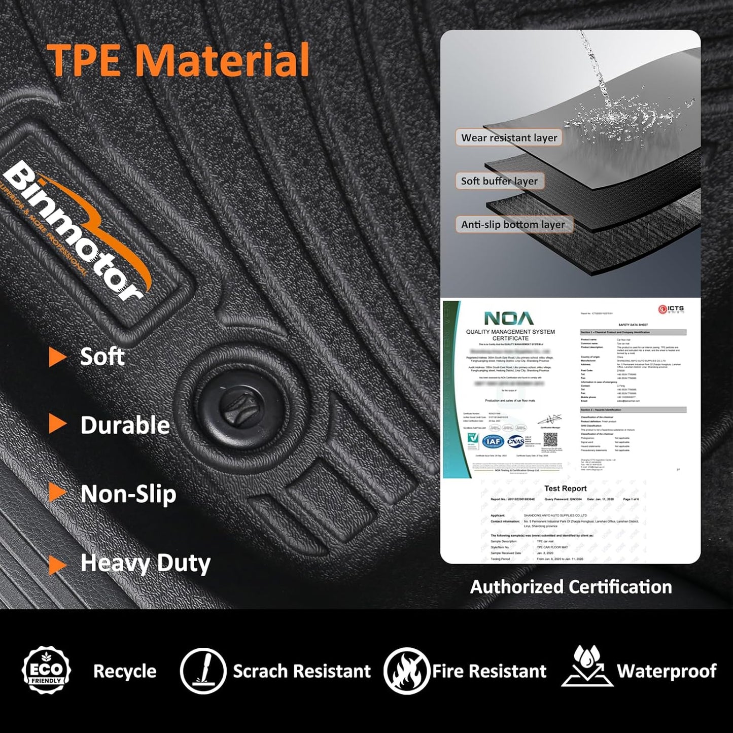 Binmotor-All Weather Floor Mats Cargo Liner for Toyota RAV4 2013-2017 2018((Not for Hybrid or Prime), Heavy Duty Car Trunk Mat Floor Liners for RAV4 Accessories-Black