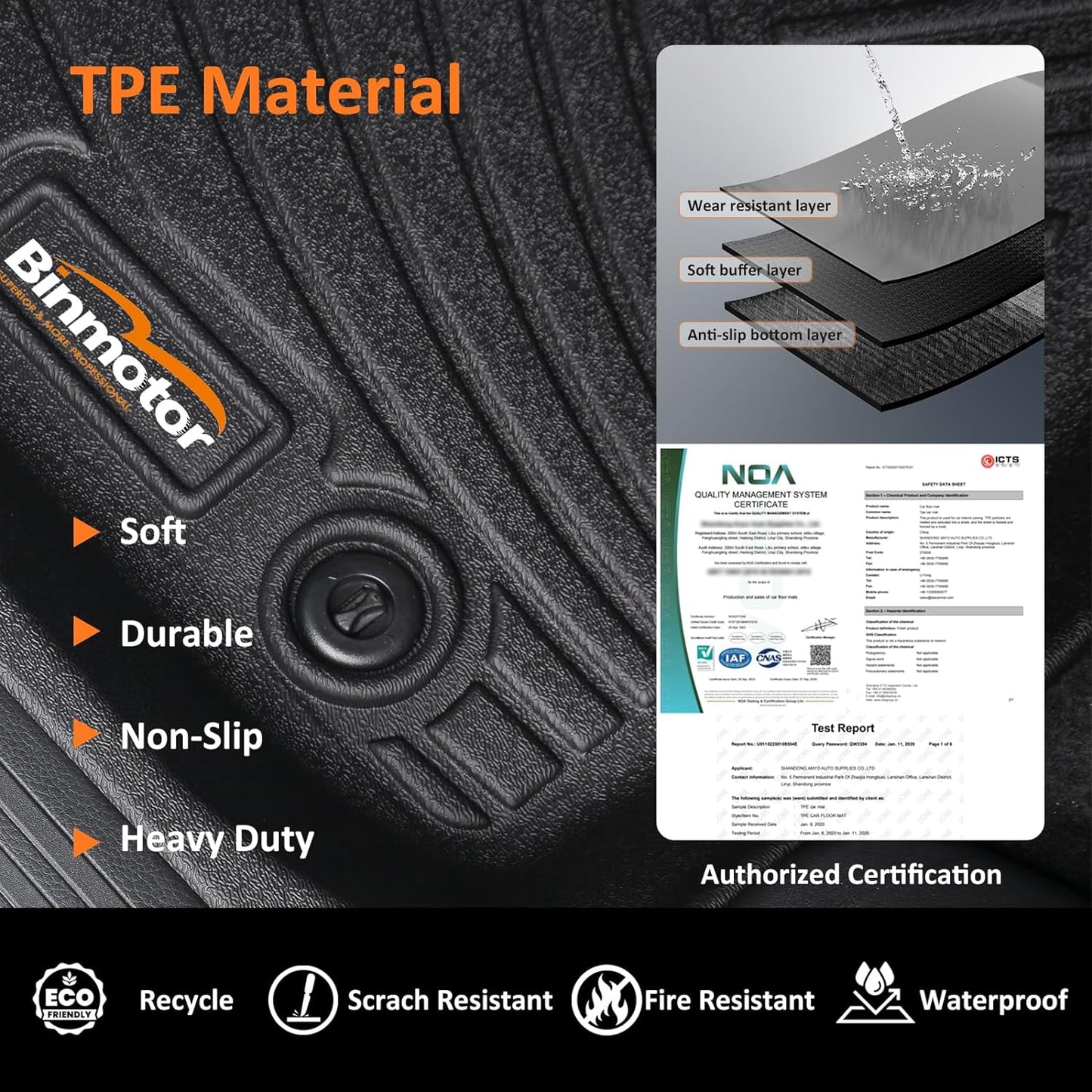 Binmotor-All Weather Floor Mats Cargo Liner Set for 2010-2015 RX / RX350 / RX450h,2 Rows Floor Mats with Cargo Mat Set,TPE Rubber Liners for RX Accessories-Black