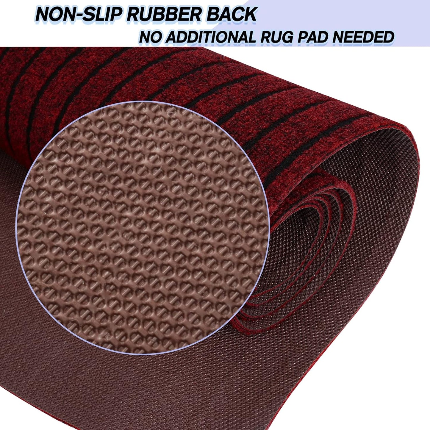 Custom Size Backed Non-Slip Area Rugs Runner, Easy Clean, Waterproof Runner Rugs for Hallway Entryway, Kitchen, Laundry, 2FT x 51FT, Red Stripe