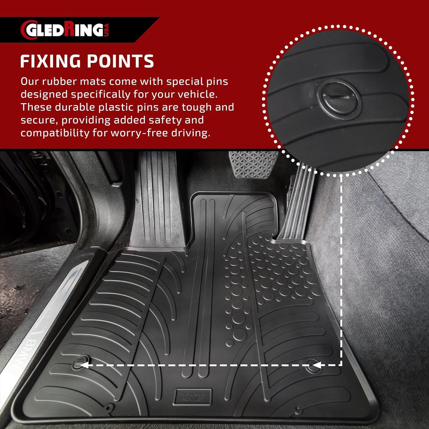 Gledring USA Custom Fit All-Weather Rubber Floor mats Compatible with Mercedes Benz E-Class Sedan (W210) 1995-2003, No Trimming Required, Tailored Custom Fit, Protects from Rain, Mud and Snow.