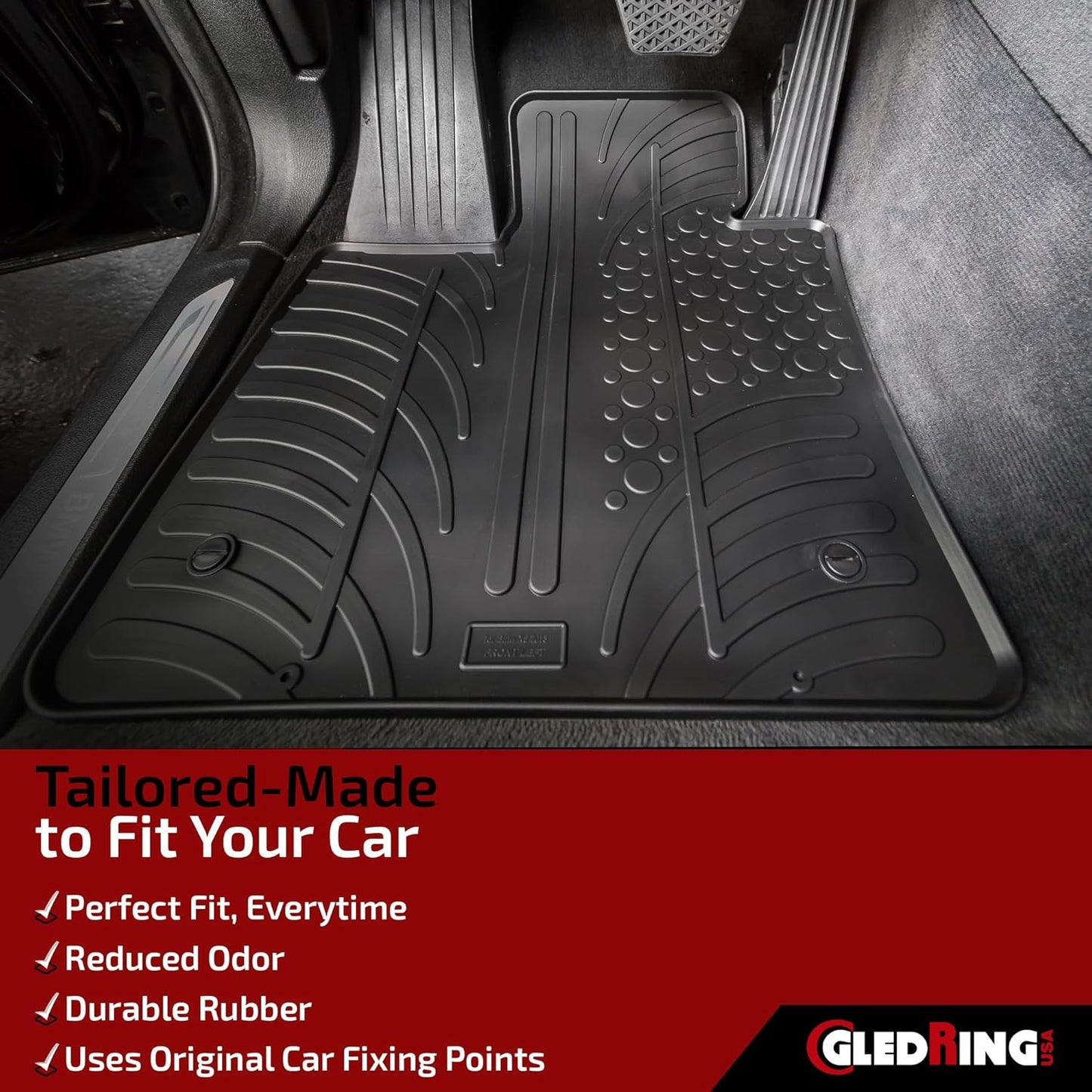 Gledring USA Custom Fit All-Weather Rubber Floor Mats Intended for Mercedes Benz ML Class/ML 63 AMG (W164) 2006-2011, No Trimming Required, Tailored Custom Fit, Protects from Rain, Mud, and Snow