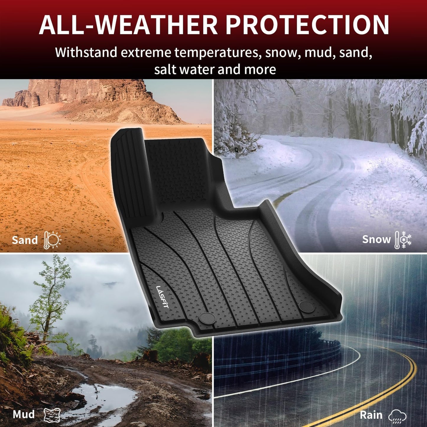 LASFIT Floor Mats for Mercedes Benz E Class E350 / E450 AMG / E53 2026 2025 2024 (Fit Sedan & All-Terrain), All Weather TPE Anti-Slip Floor Liners Fit for E Class 2024-2026, 1st & 2nd Row Set, Black