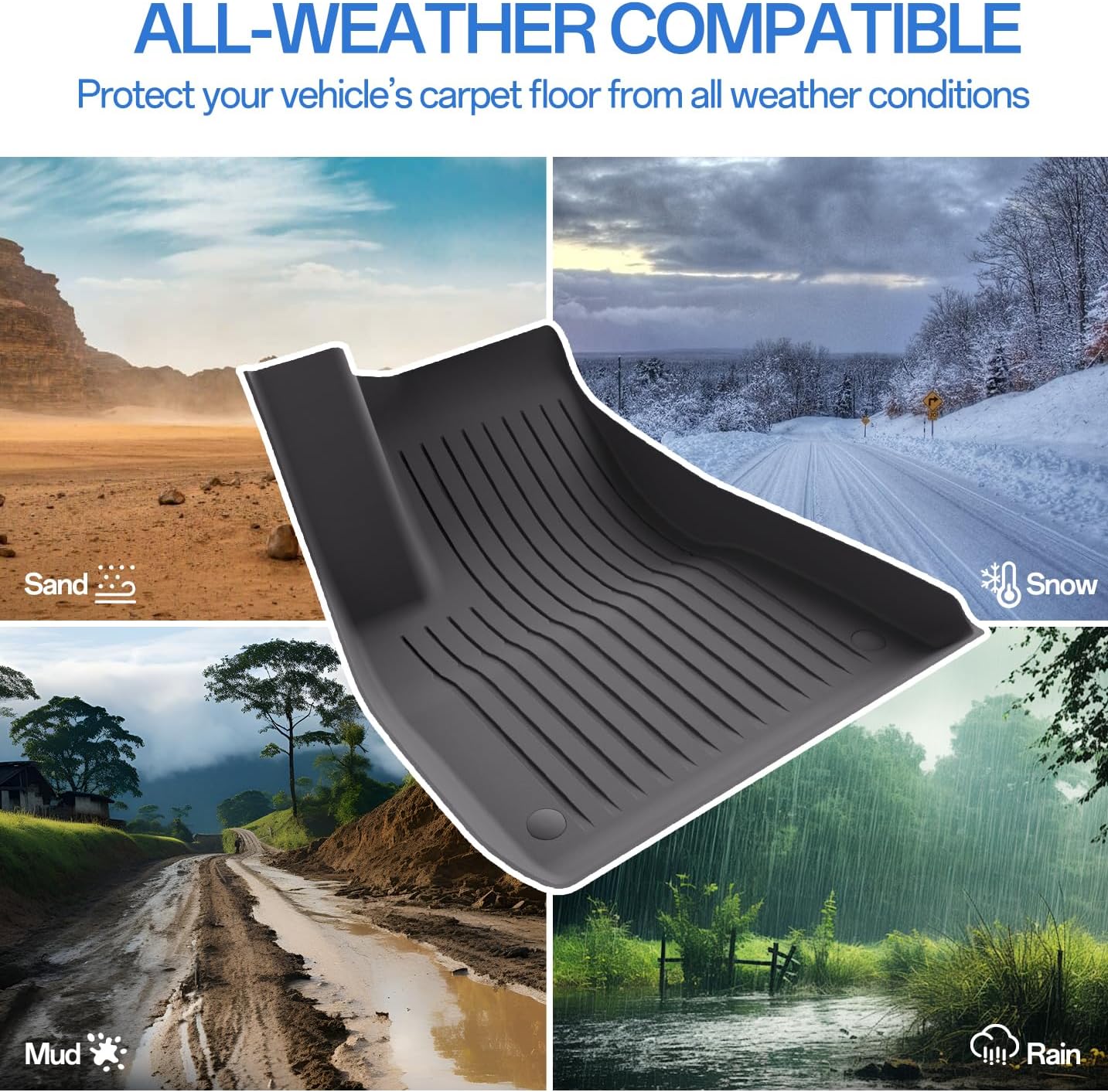 Floor Mats Fits for Tesla Model 3 2023-2018 - All Weather TPE Custom Fit Car Mats Floor Liners, Custom Fit, 3-Piece